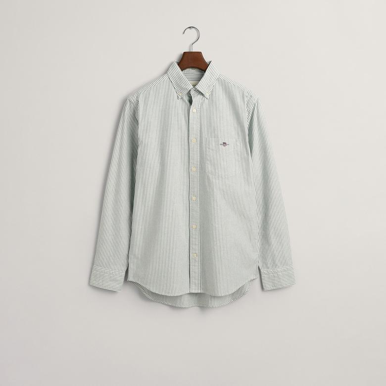 GANT Erkek Yeşil Regular Fit Düğmeli Yaka Çizgili Oxford Gömlek