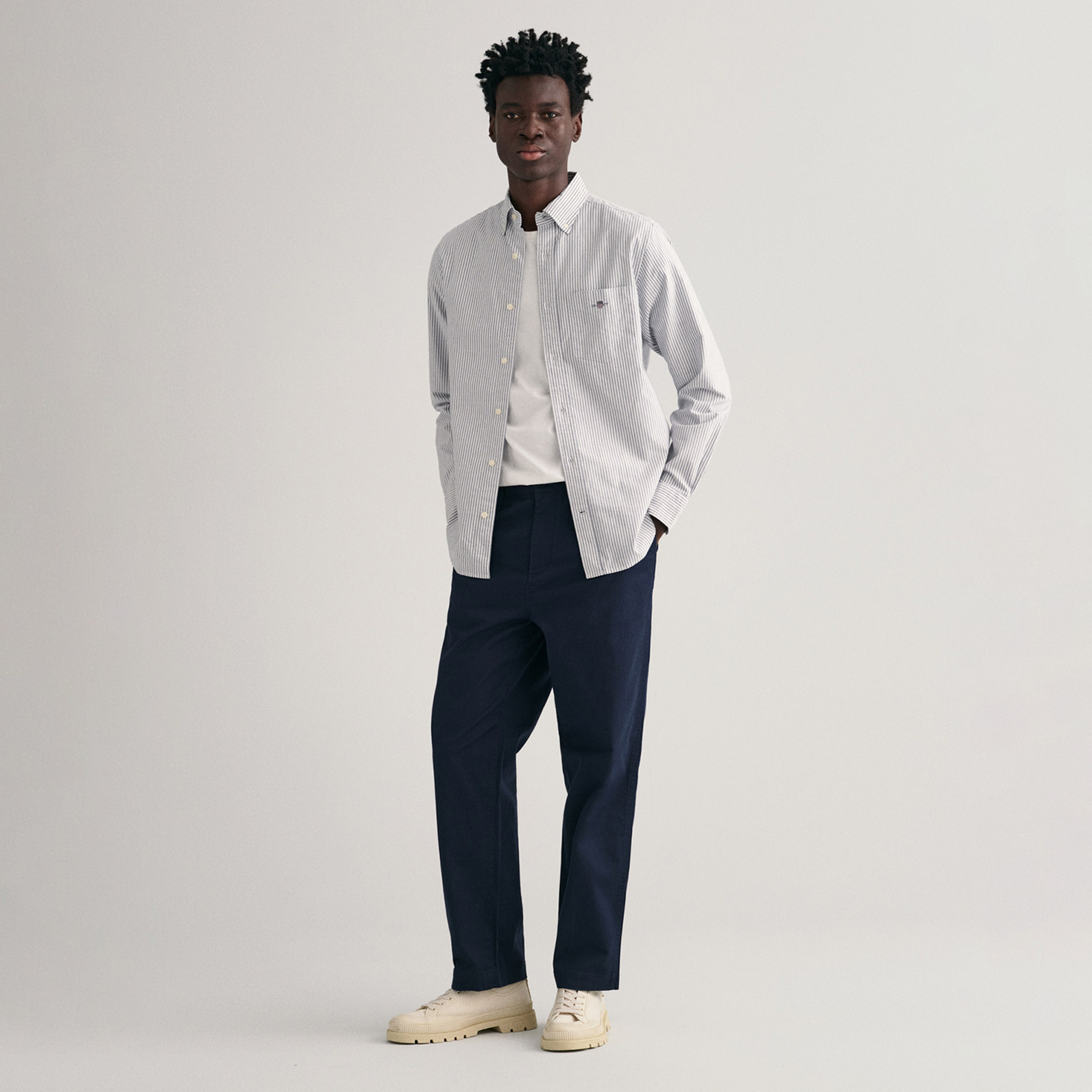 GANT Erkek Mavi Regular Fit Düğmeli Yaka Çizgili Oxford Gömlek