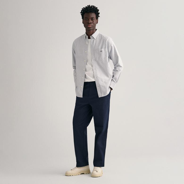 GANT Erkek Mavi Regular Fit Düğmeli Yaka Çizgili Oxford Gömlek