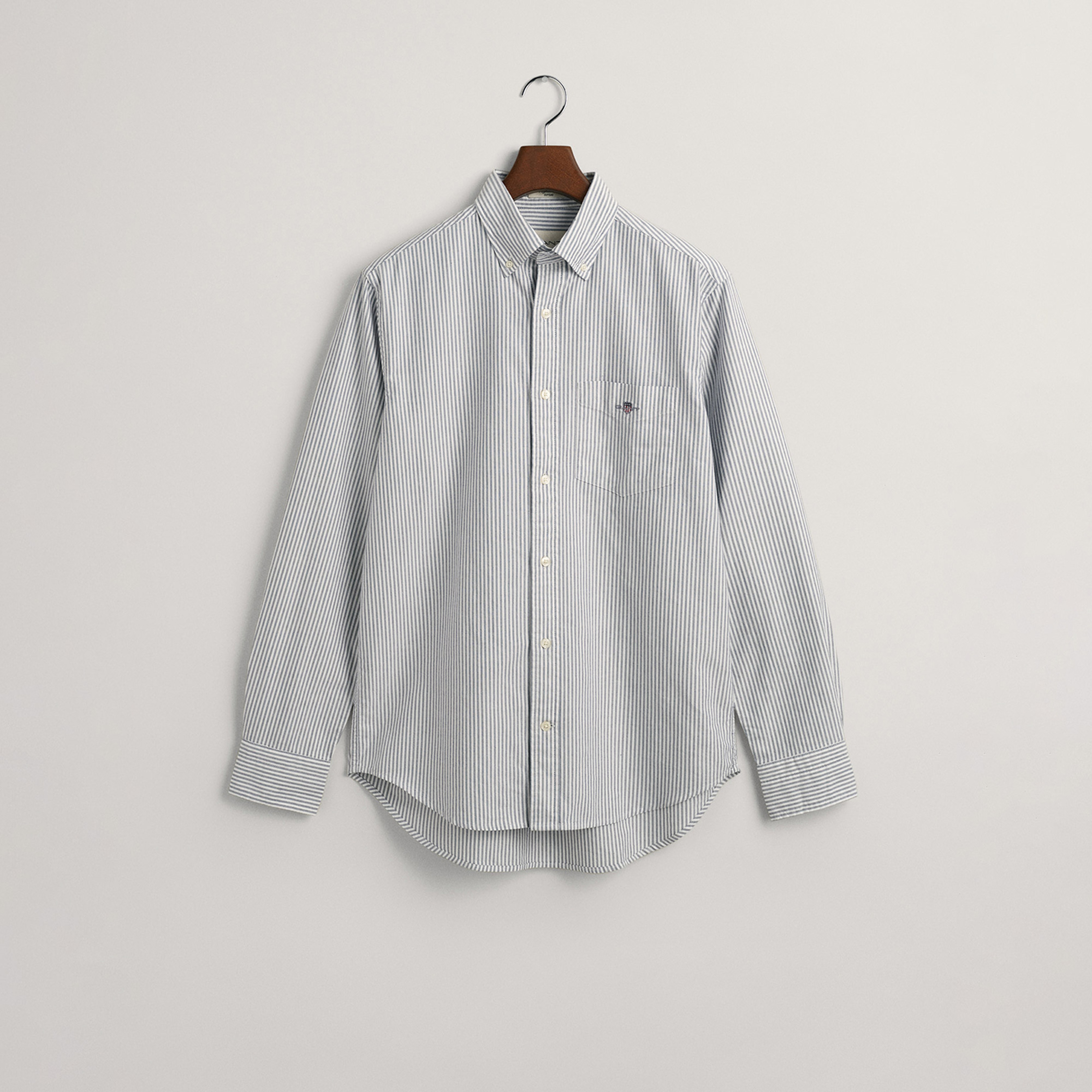 GANT Erkek Mavi Regular Fit Düğmeli Yaka Çizgili Oxford Gömlek