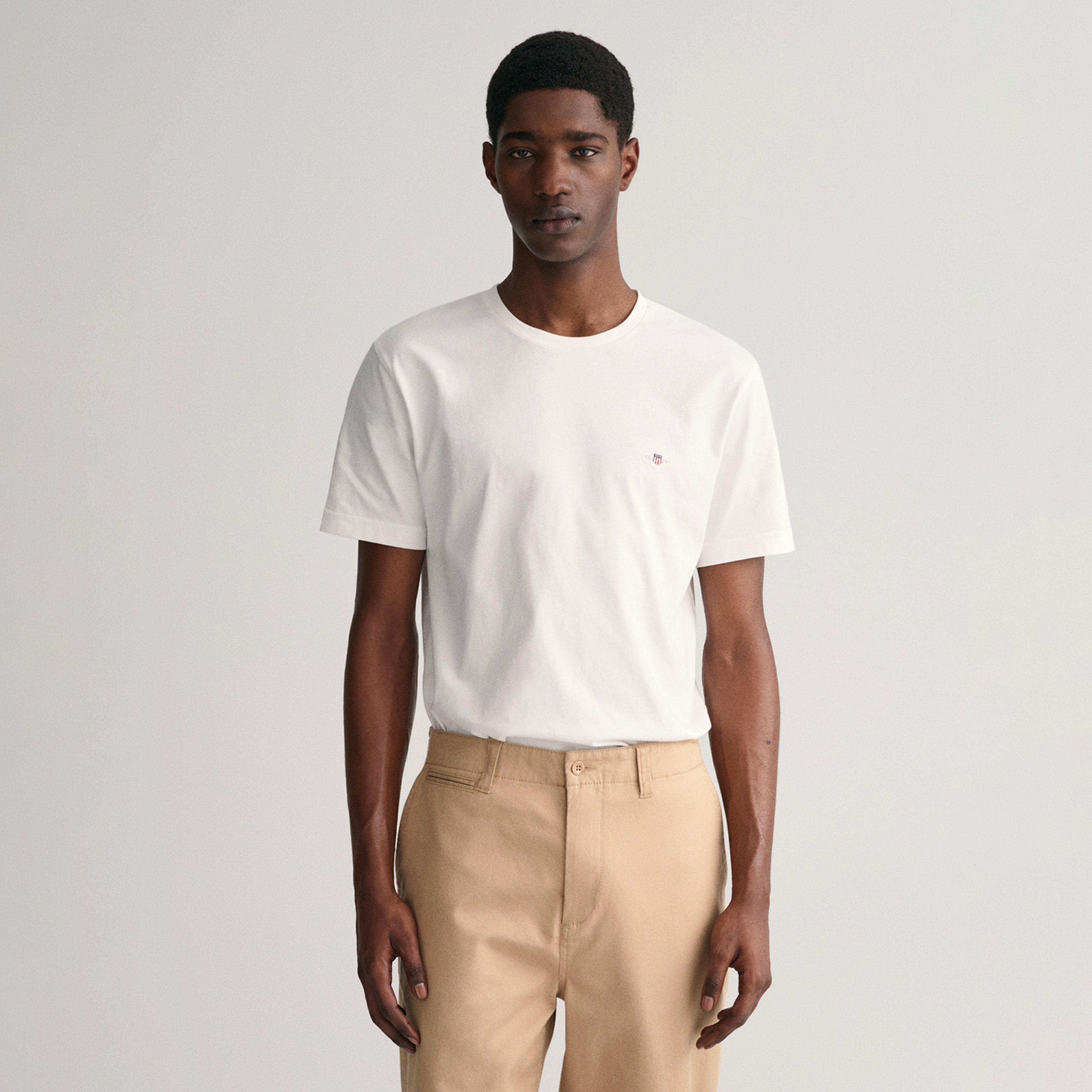 GANT Erkek Beyaz Regular Fit Bisiklet Yaka T-Shirt