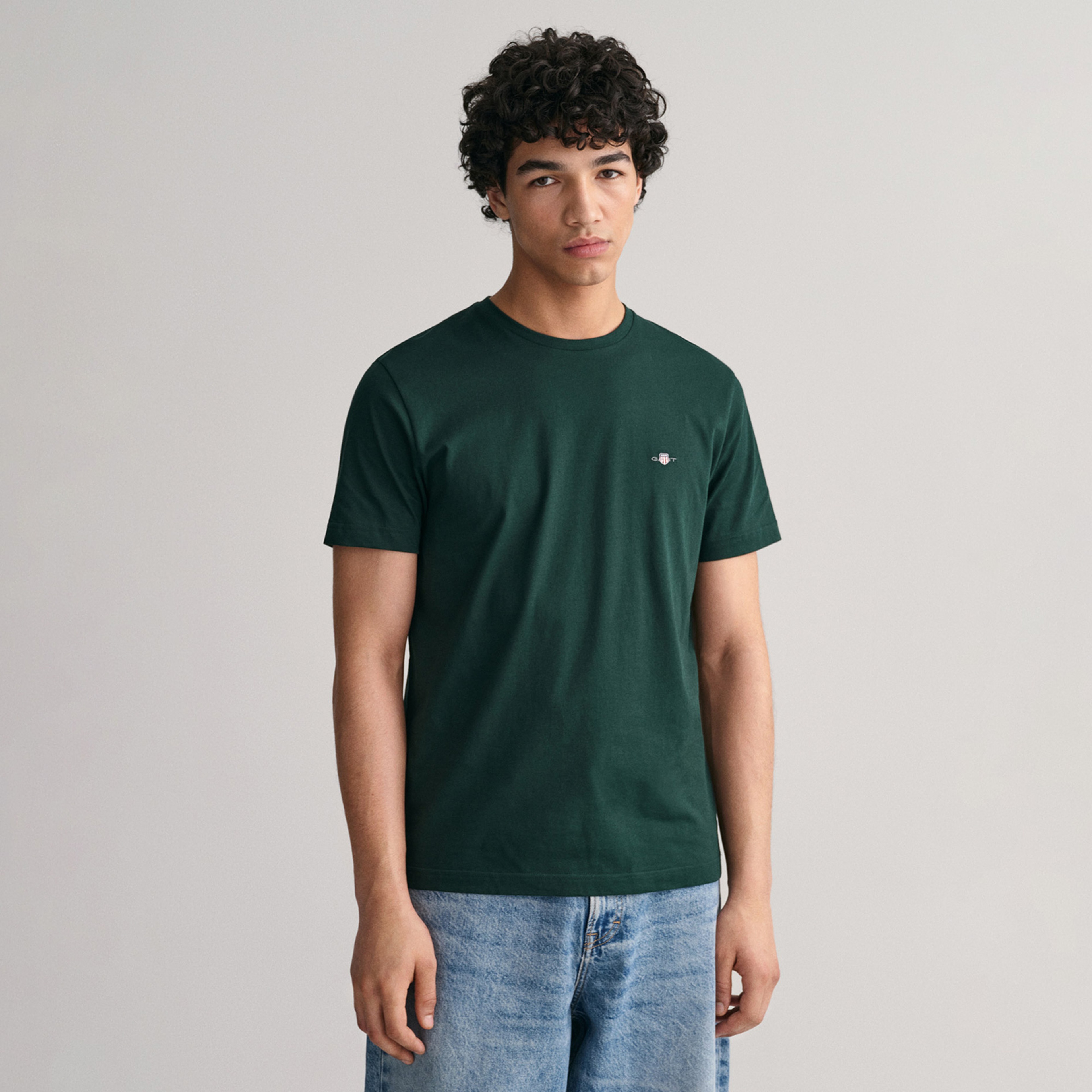 GANT Erkek Yeşil Regular Fit Bisiklet Yaka T-Shirt