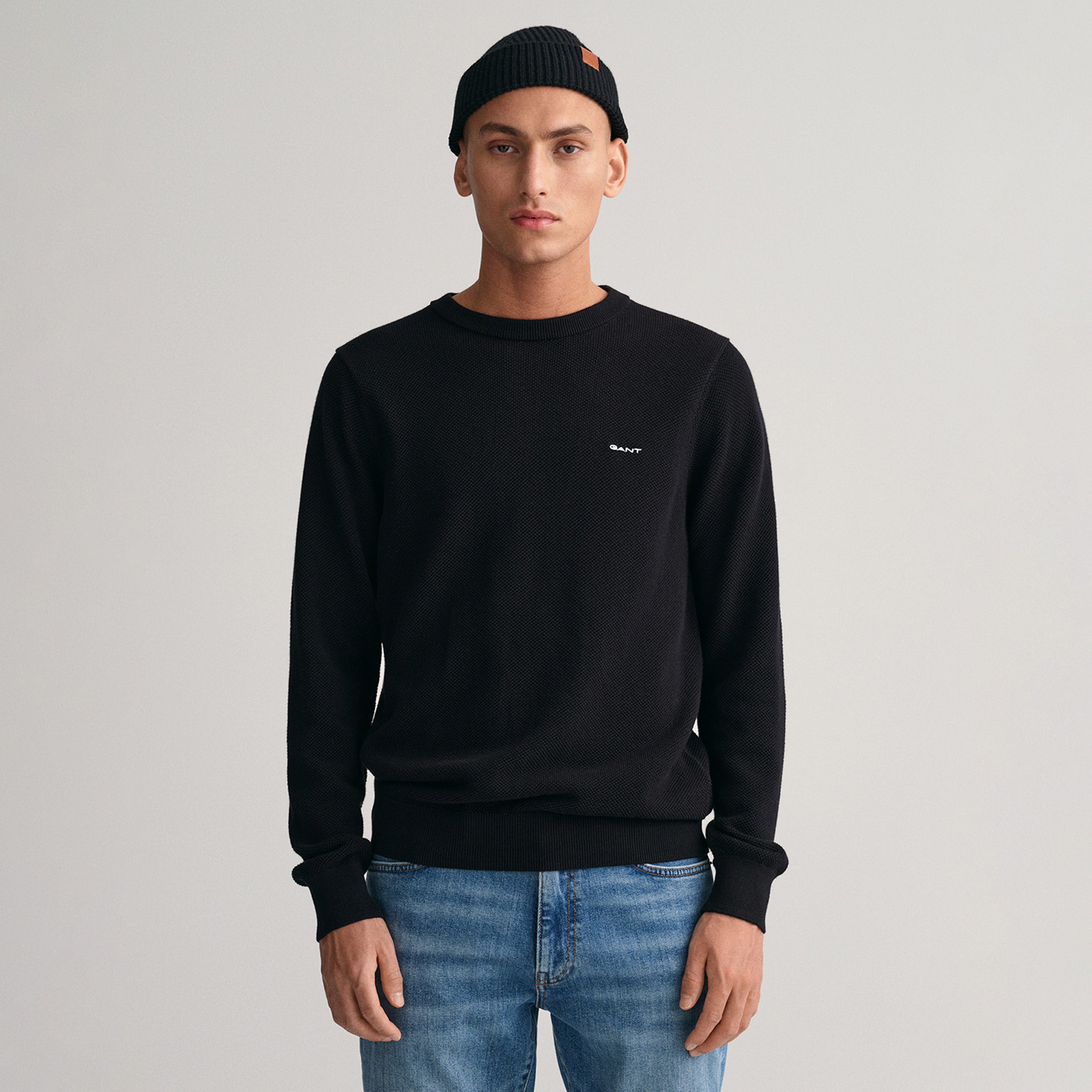 GANT Erkek Siyah Regular Fit Bisiklet Yaka Kazak