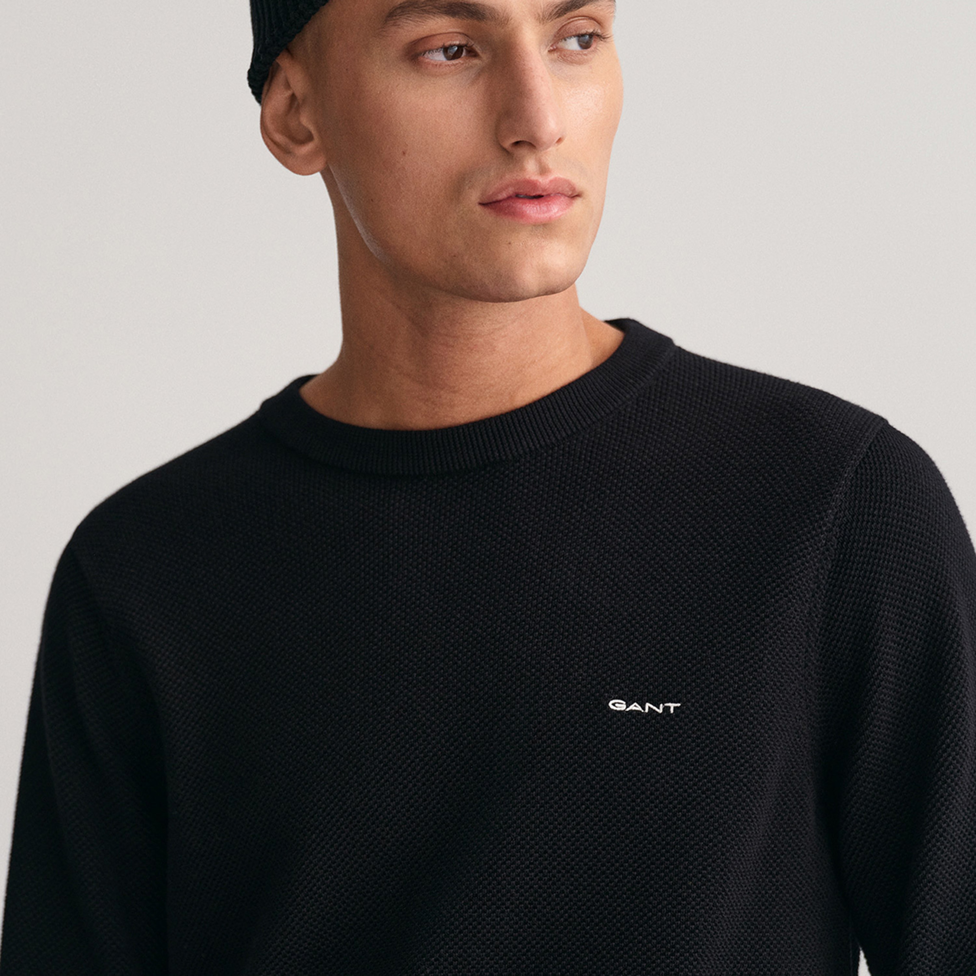 GANT Erkek Siyah Regular Fit Bisiklet Yaka Kazak