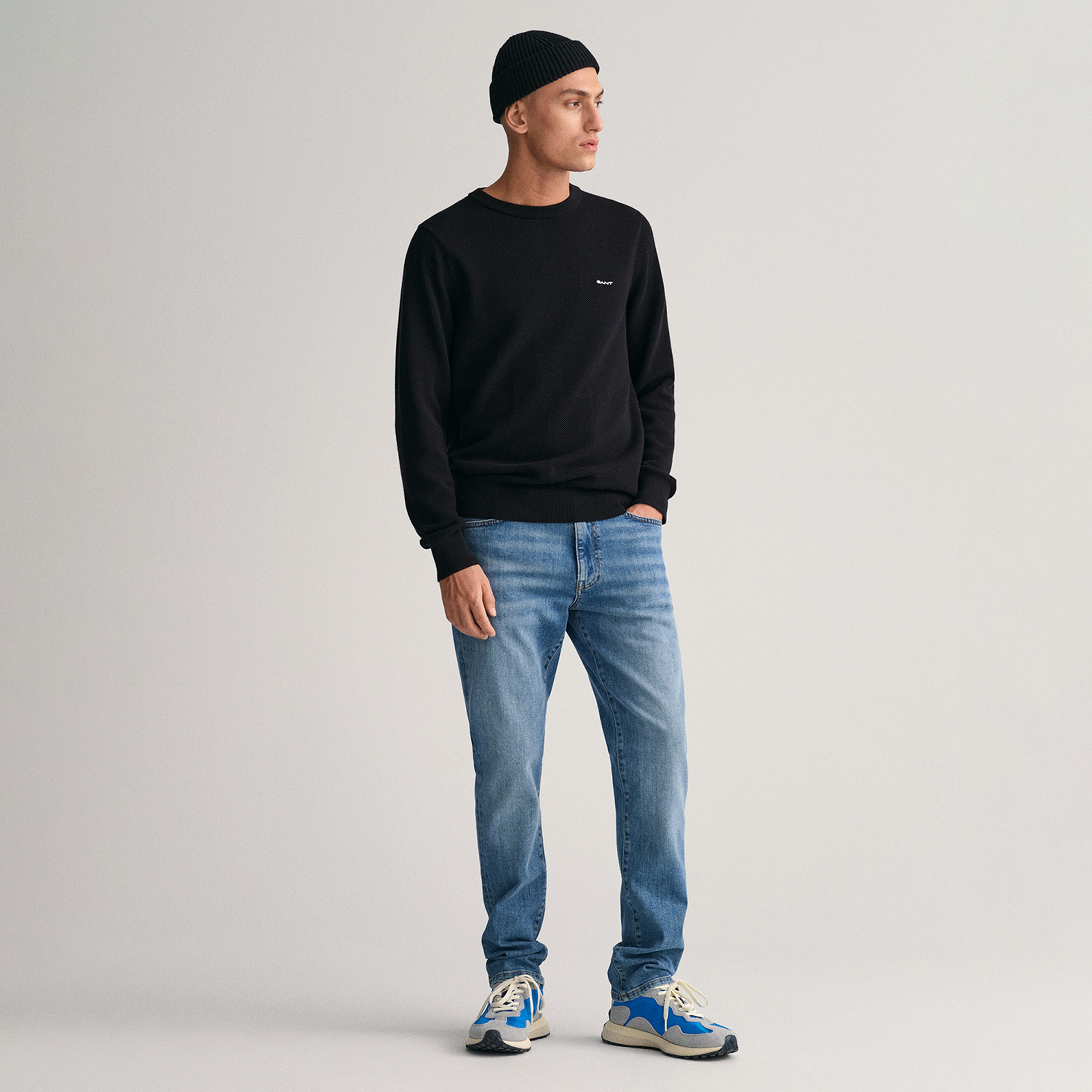 GANT Erkek Siyah Regular Fit Bisiklet Yaka Kazak