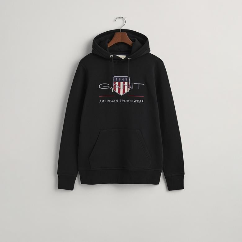 GANT Erkek Siyah Regular Fit Kapüşonlu Logolu Sweatshirt