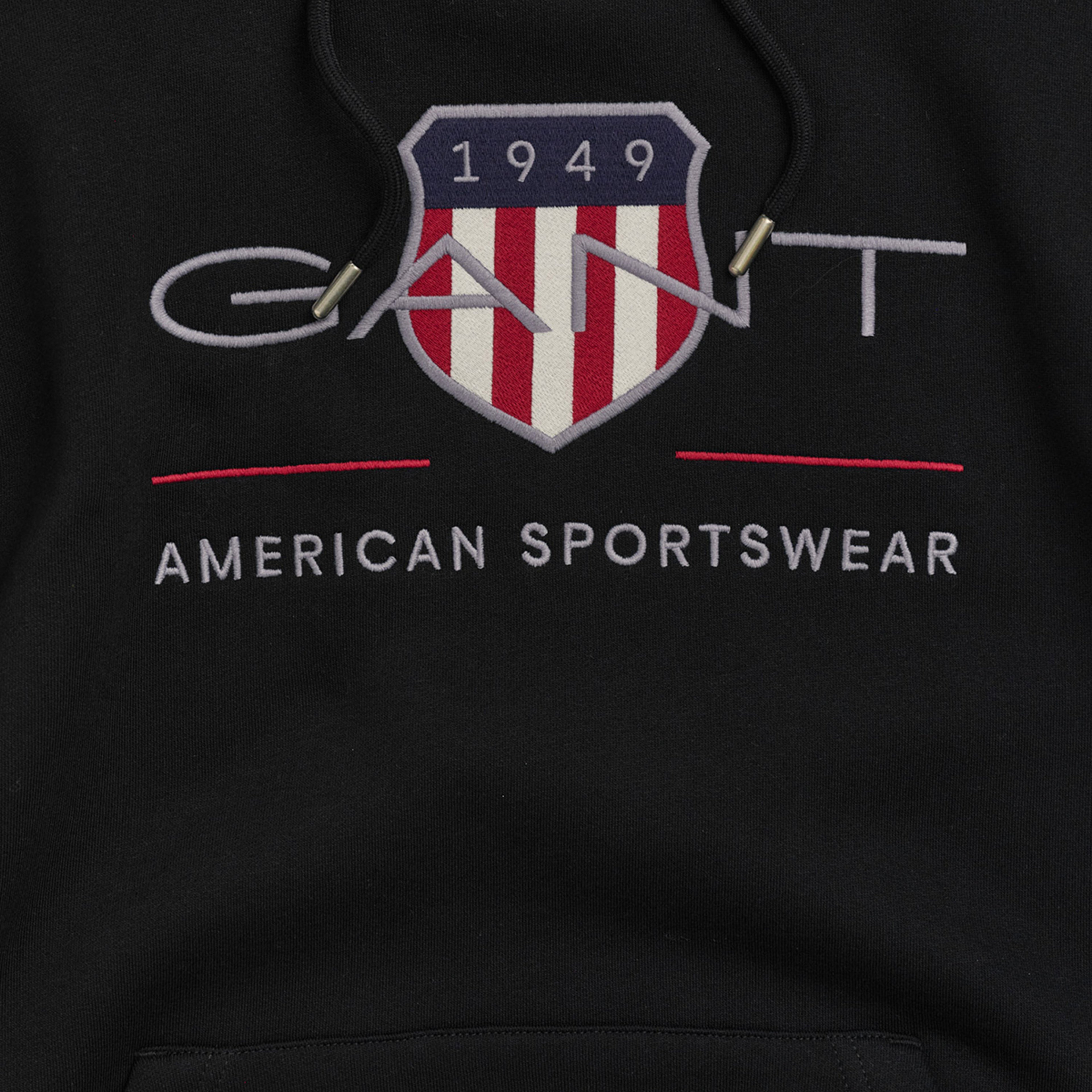 GANT Erkek Siyah Regular Fit Kapüşonlu Logolu Sweatshirt