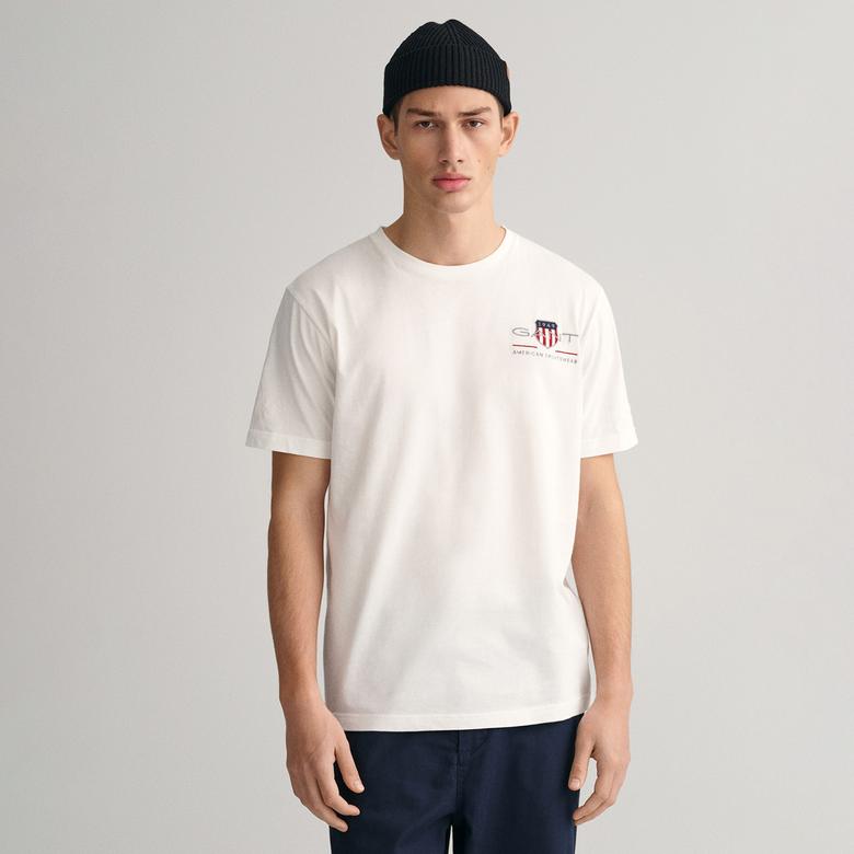 GANT Erkek Beyaz Regular Fit Bisiklet Yaka Logolu T-shirt