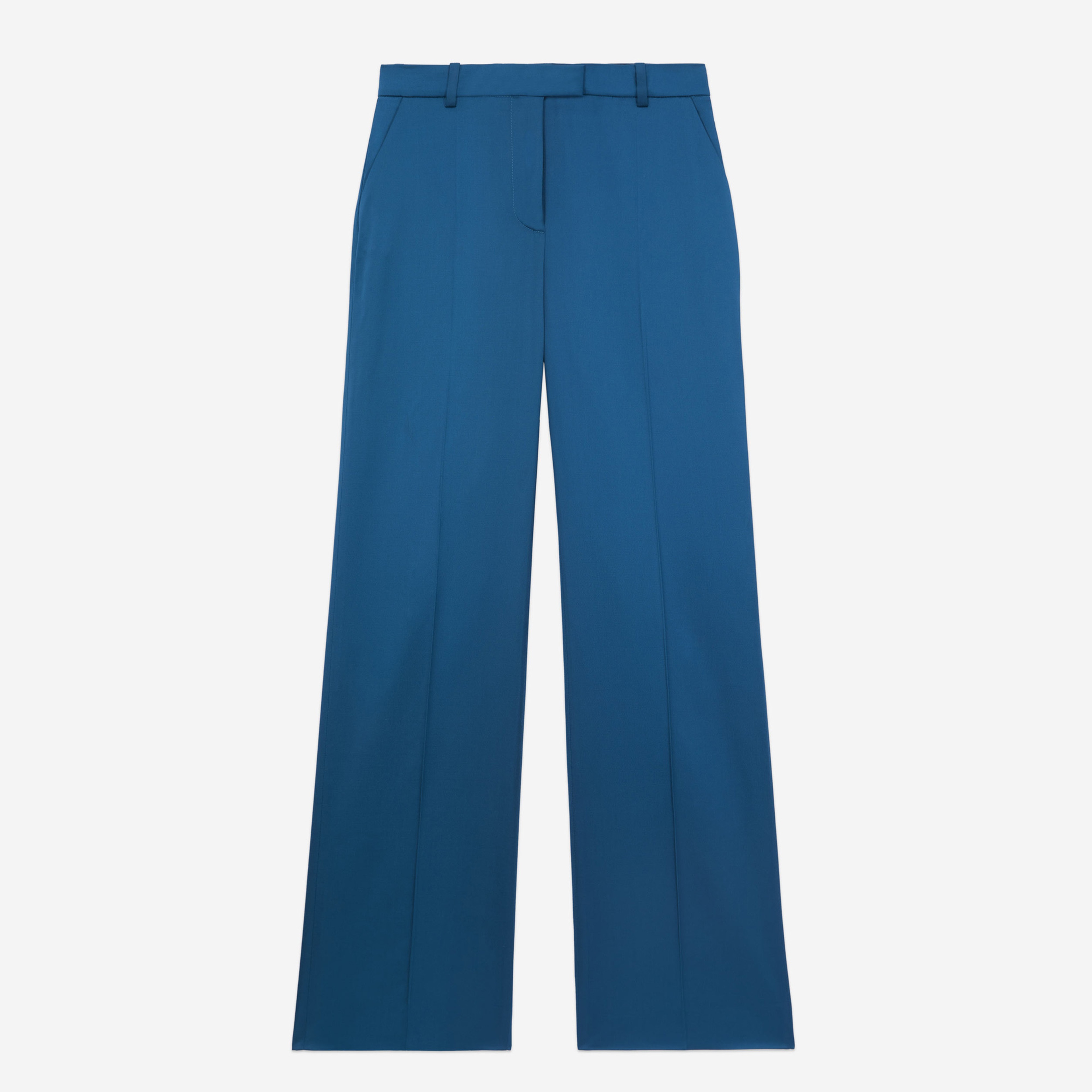 KADIN STRAIGHT FIT ÇİÇEK DESENLİ MAVİ PANTOLON