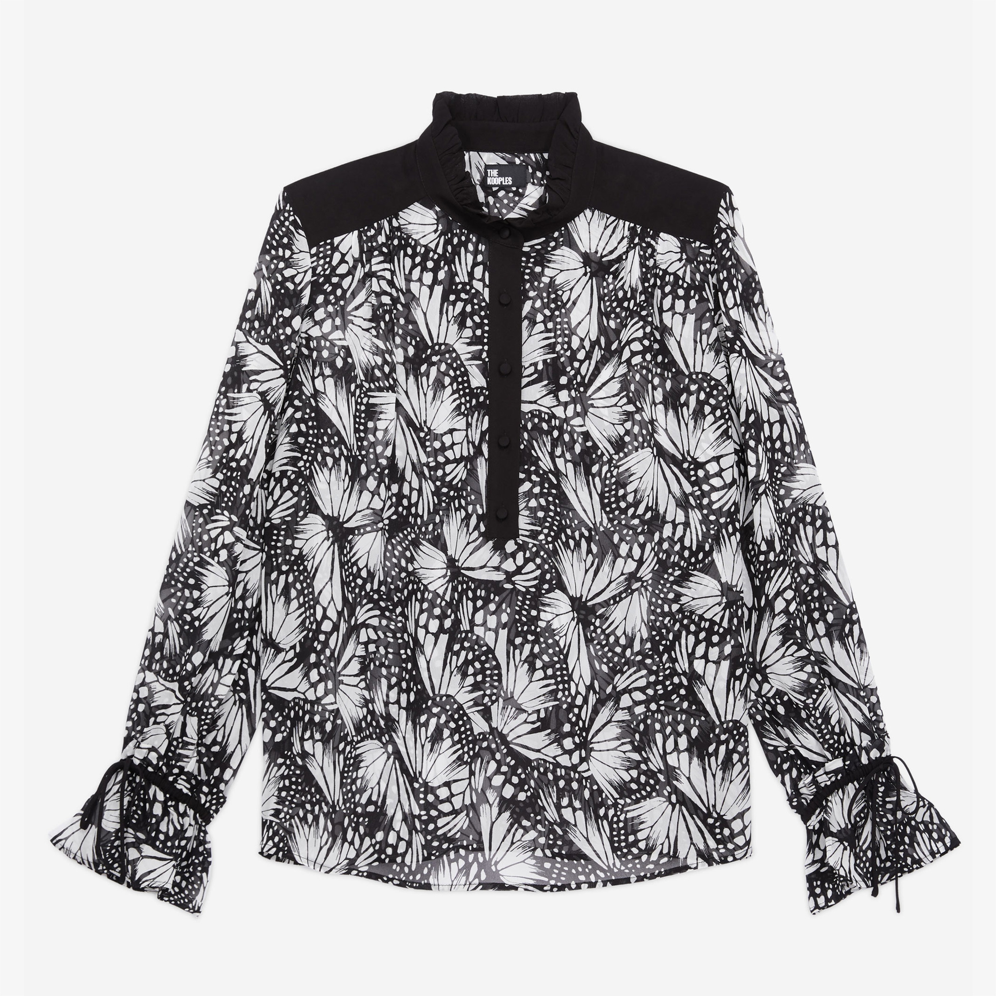 KADIN UZUN KOLLU BASKILI SİYAH BLUZ