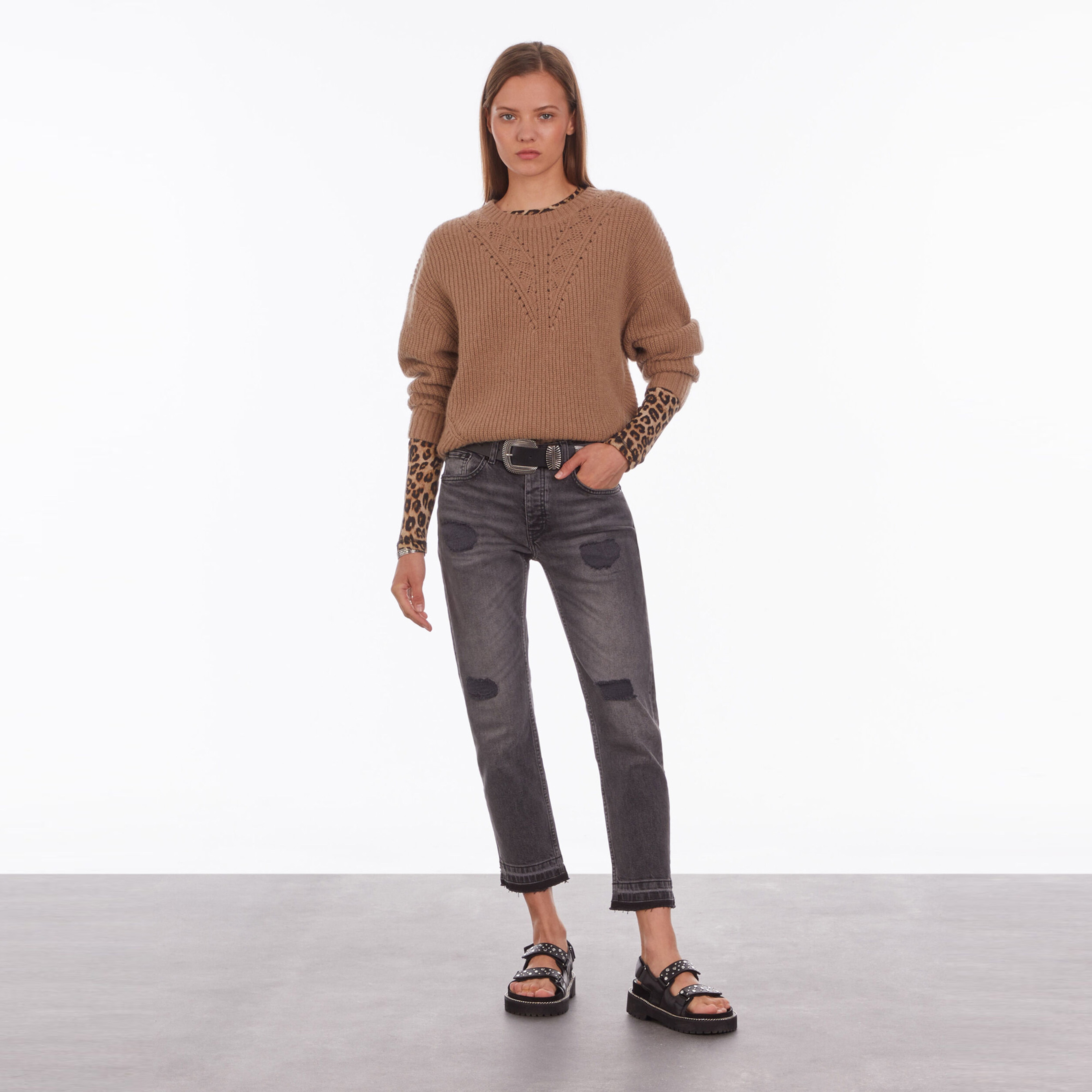 KADIN COMFORT FIT BİSİKLET YAKA KAHVERENGİ KAZAK