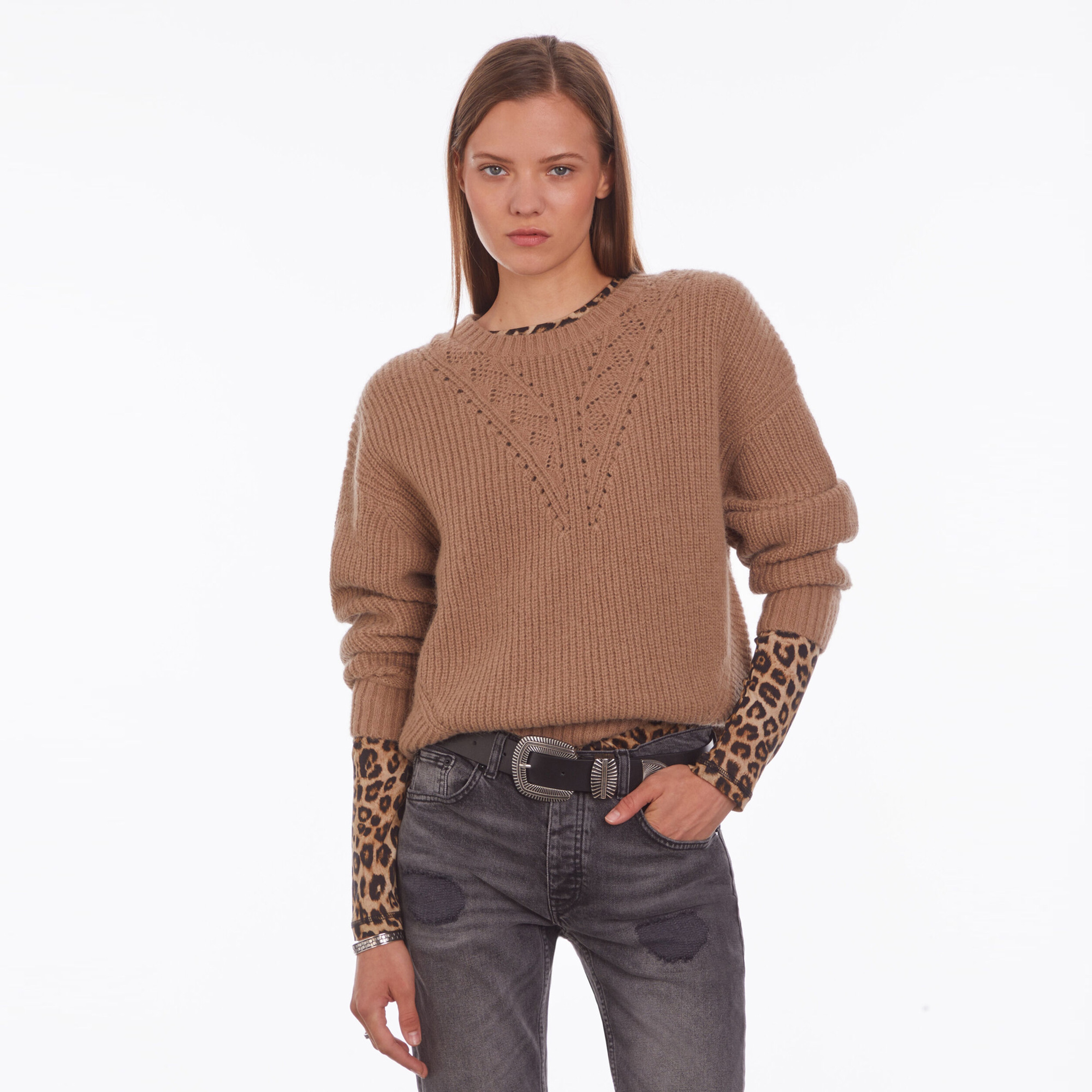 KADIN COMFORT FIT BİSİKLET YAKA KAHVERENGİ KAZAK