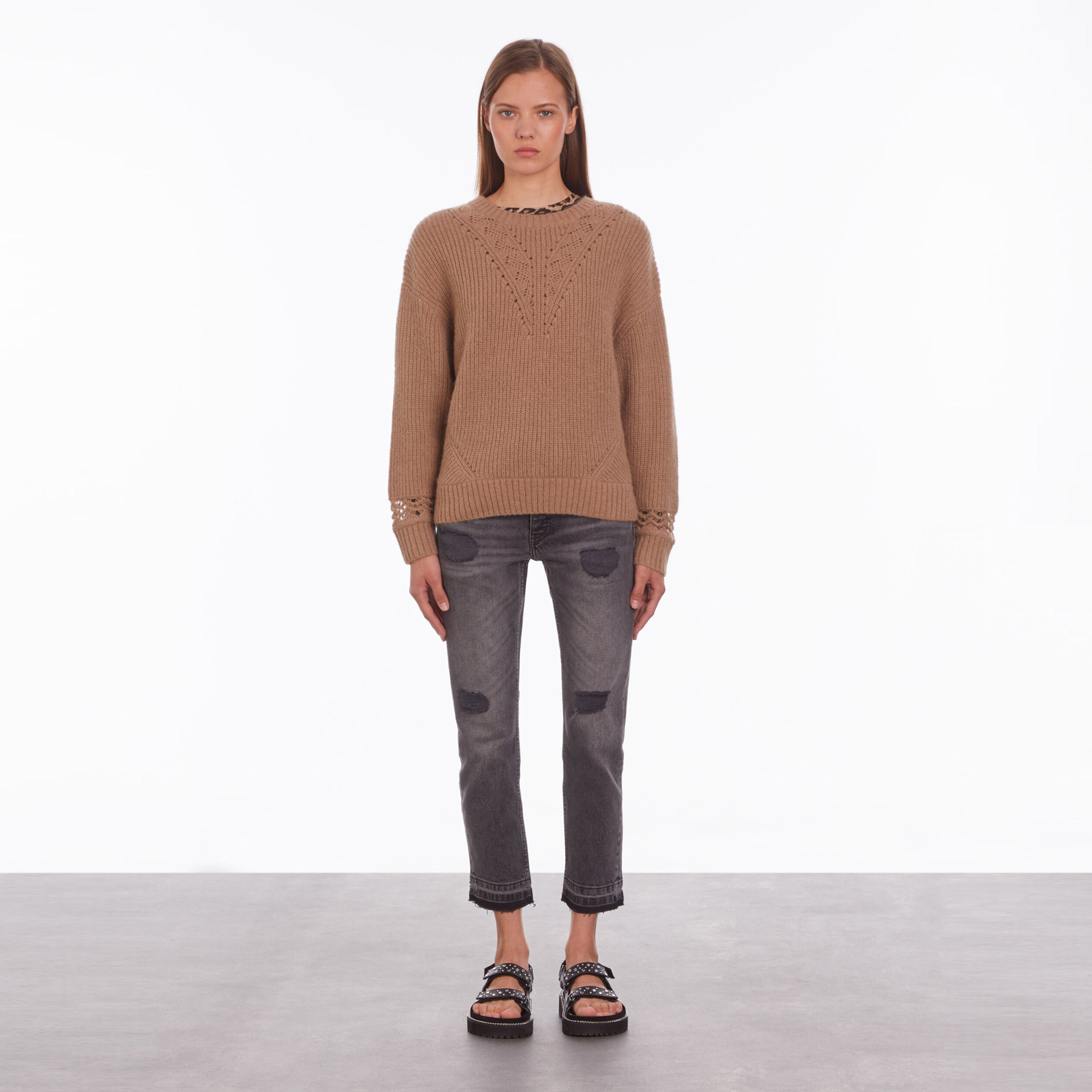 KADIN COMFORT FIT BİSİKLET YAKA KAHVERENGİ KAZAK