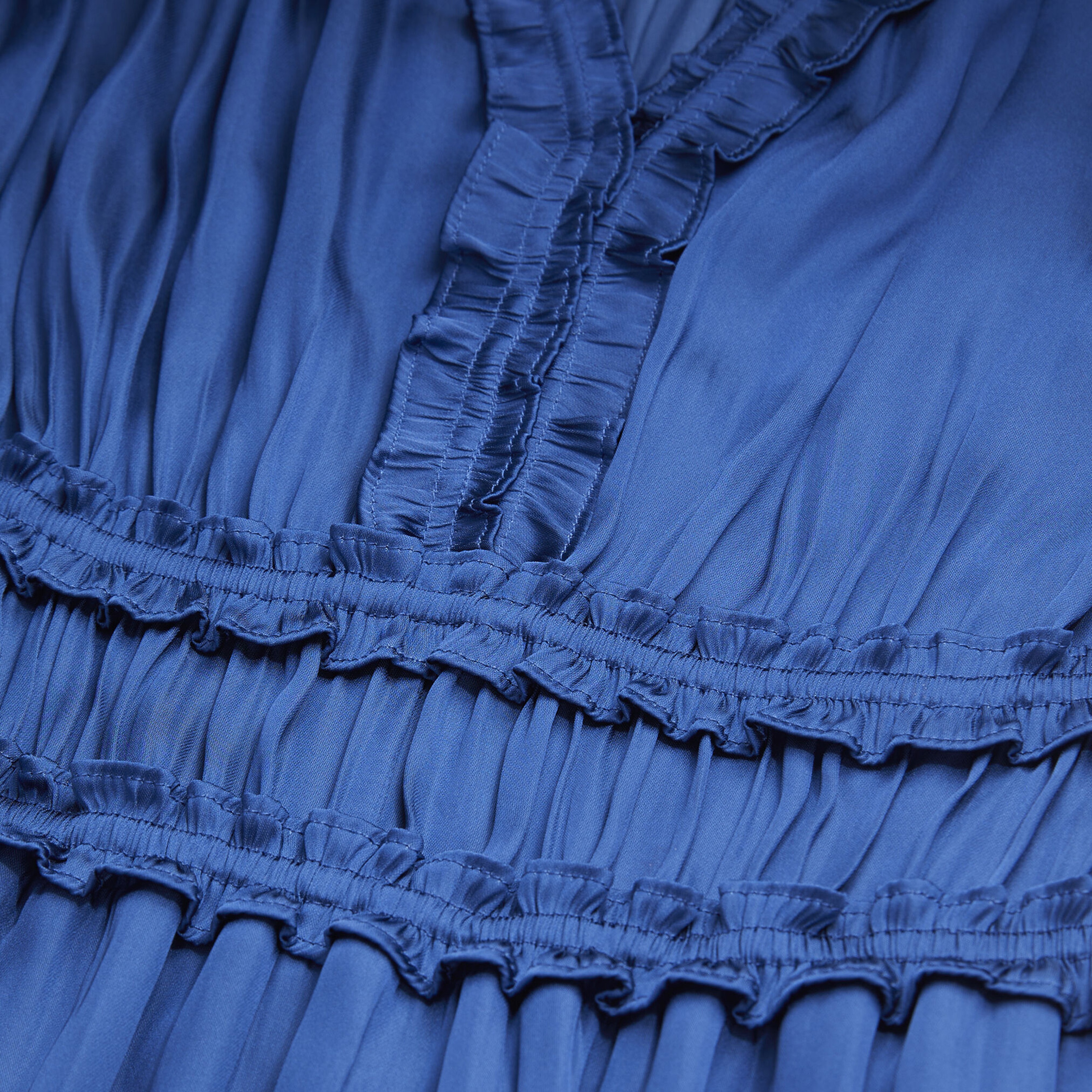 KADIN V YAKA UZUN KOLLU LACİVERT ELBİSE