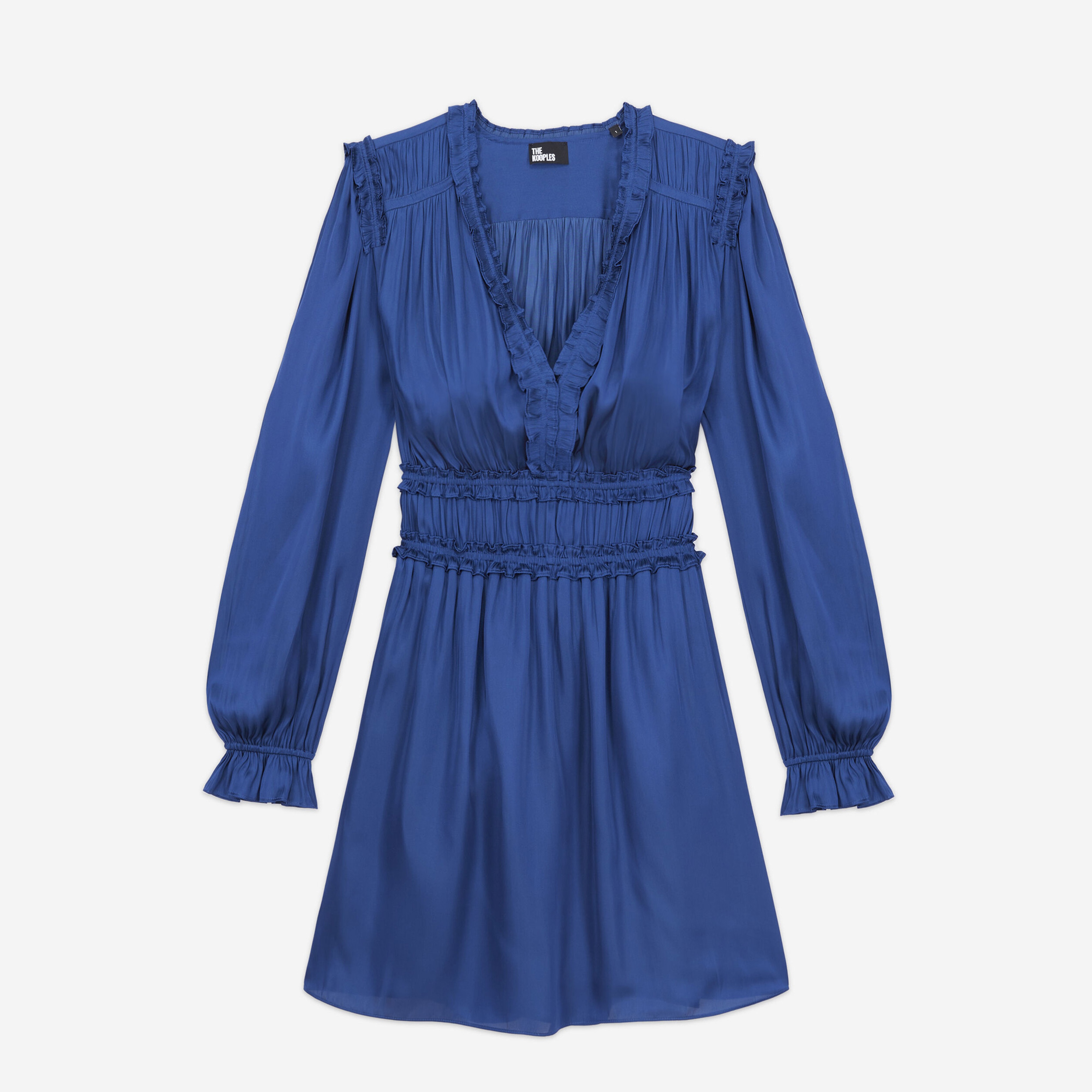 KADIN V YAKA UZUN KOLLU LACİVERT ELBİSE