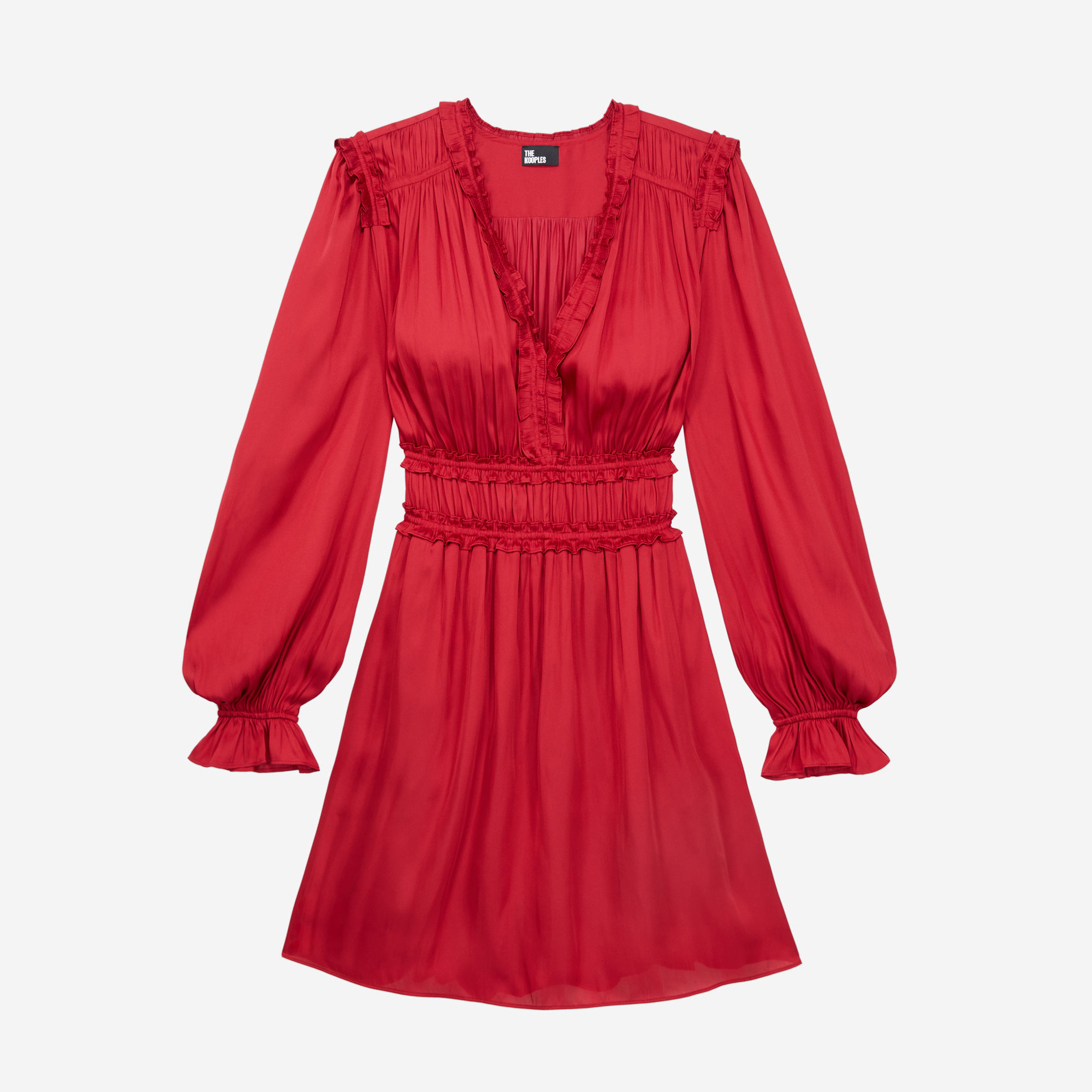 KADIN V YAKA UZUN KOLLU KIRMIZI ELBİSE