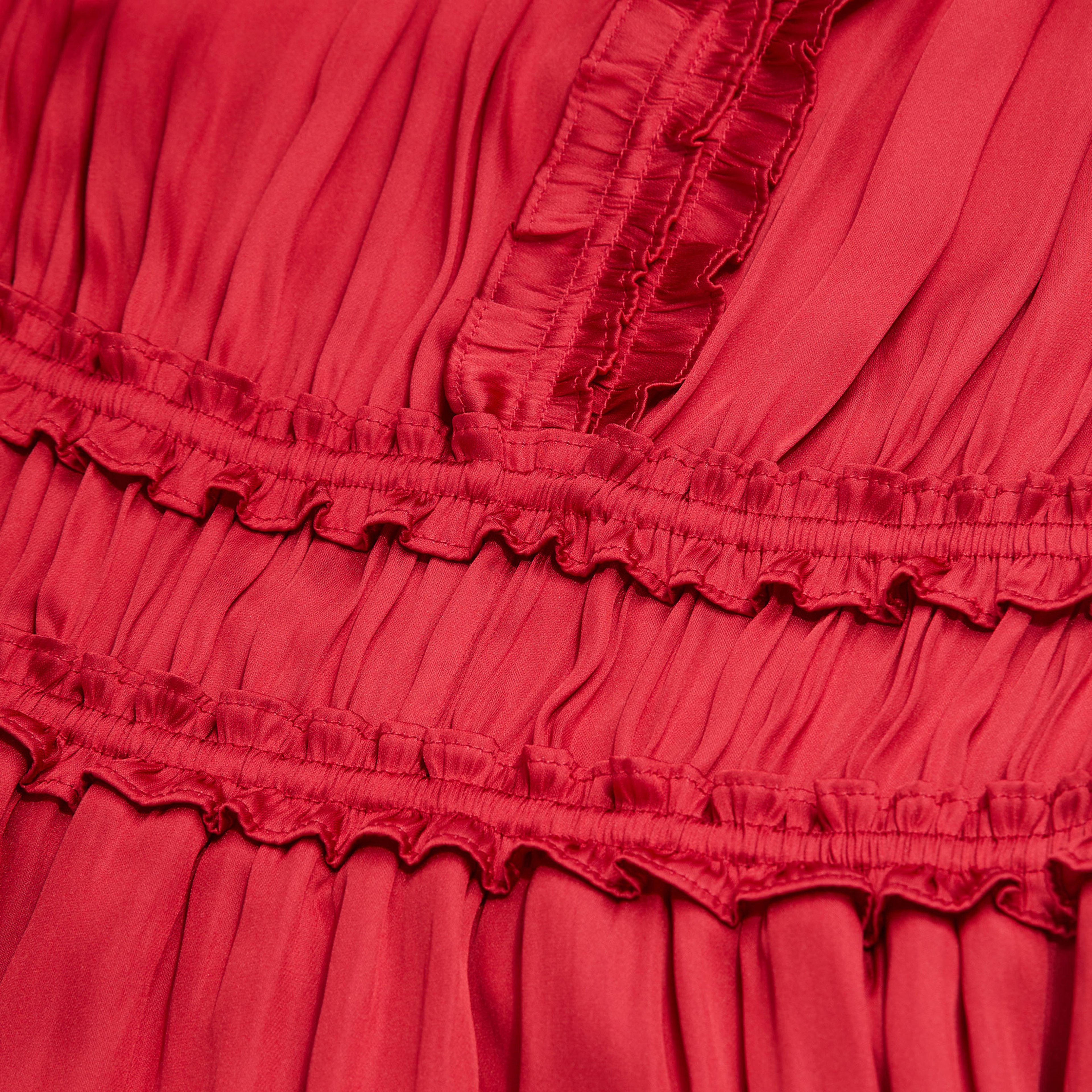 KADIN V YAKA UZUN KOLLU KIRMIZI ELBİSE