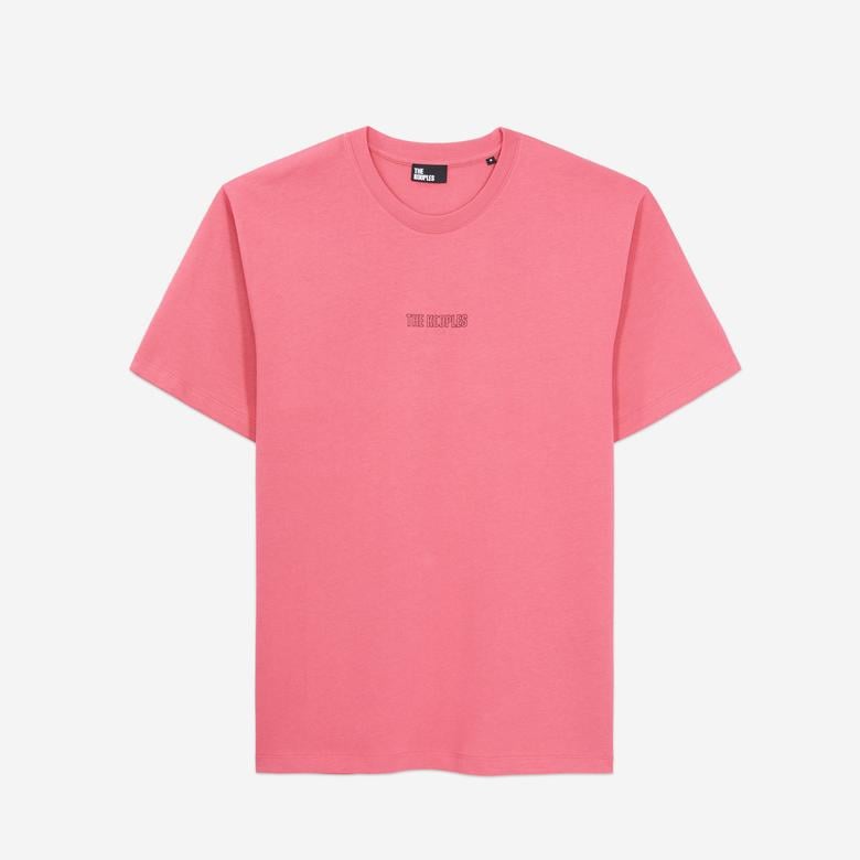 ERKEK BİSİKLET YAKA KISA KOLLU BASKILI PEMBE T-SHIRT