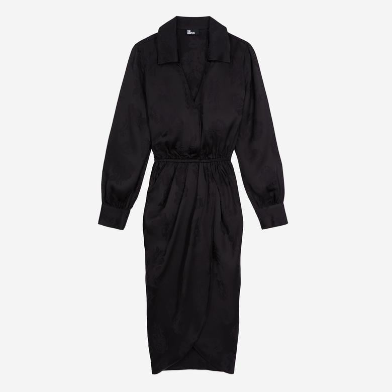 KADIN V YAKA UZUN KOLLU SİYAH ELBİSE