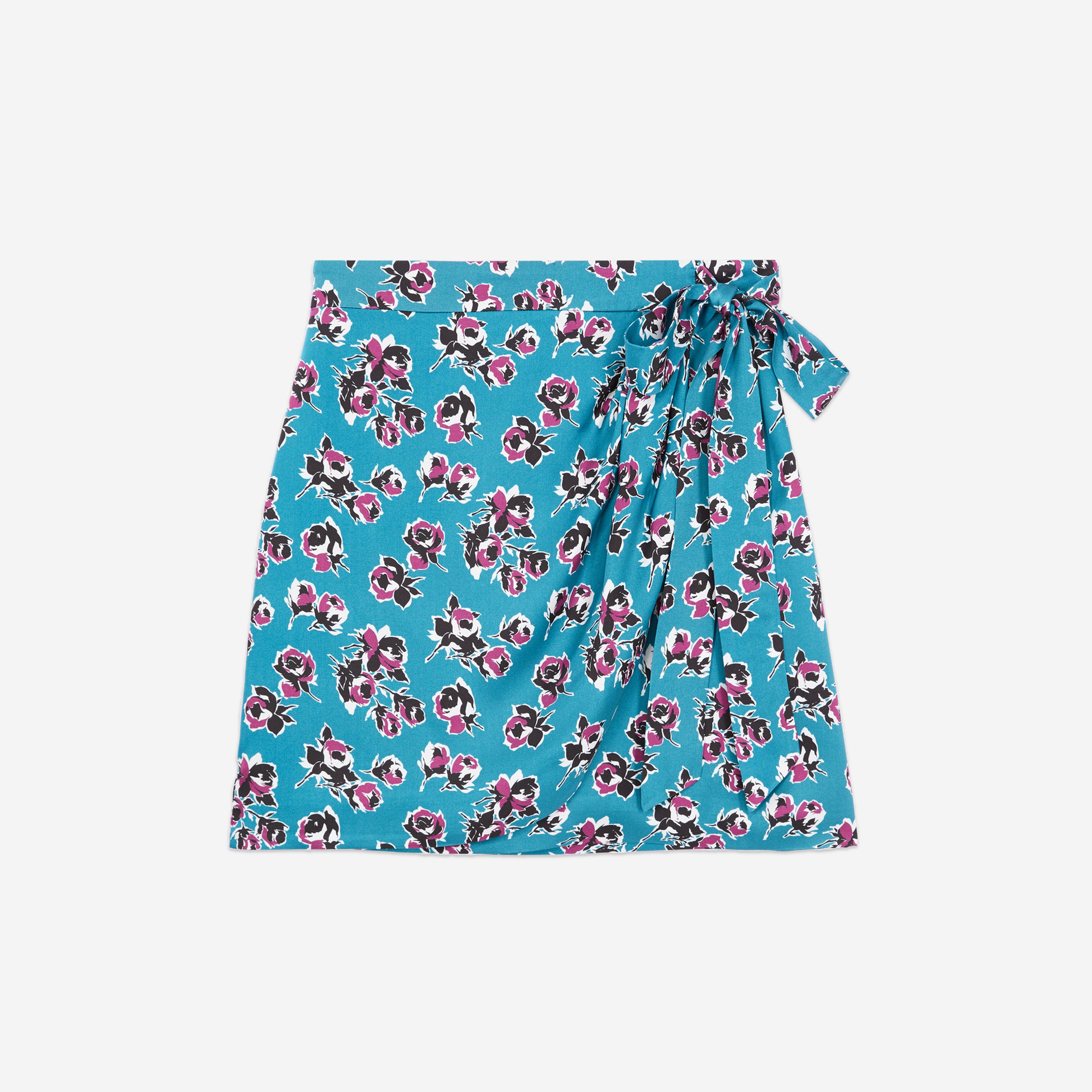 KADIN STRAIGHT FIT ÇİÇEK DESENLİ PEMBE/MAVİ ETEK