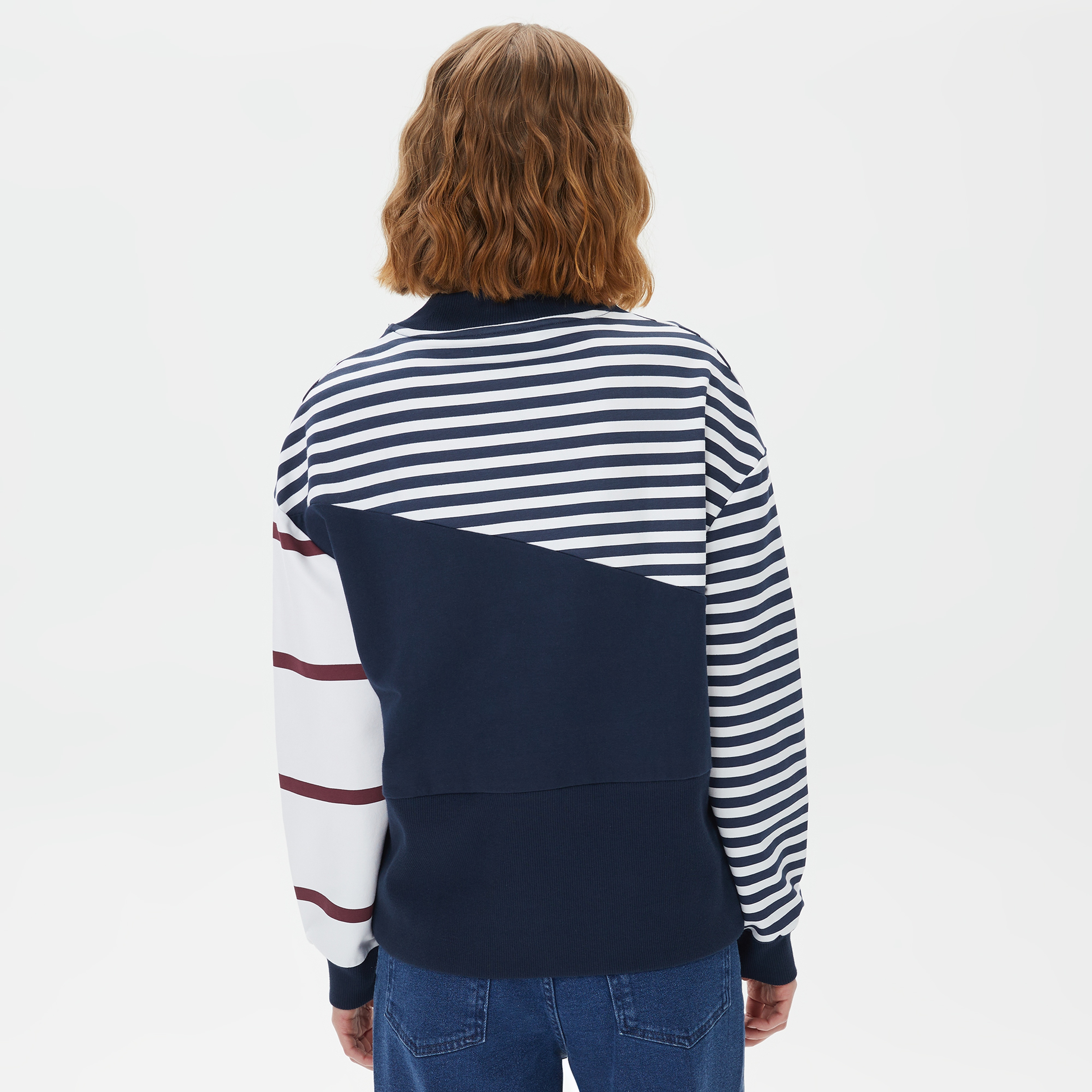 Nautica Kadın Lacivert Oversize Çizgili Sweatshirt