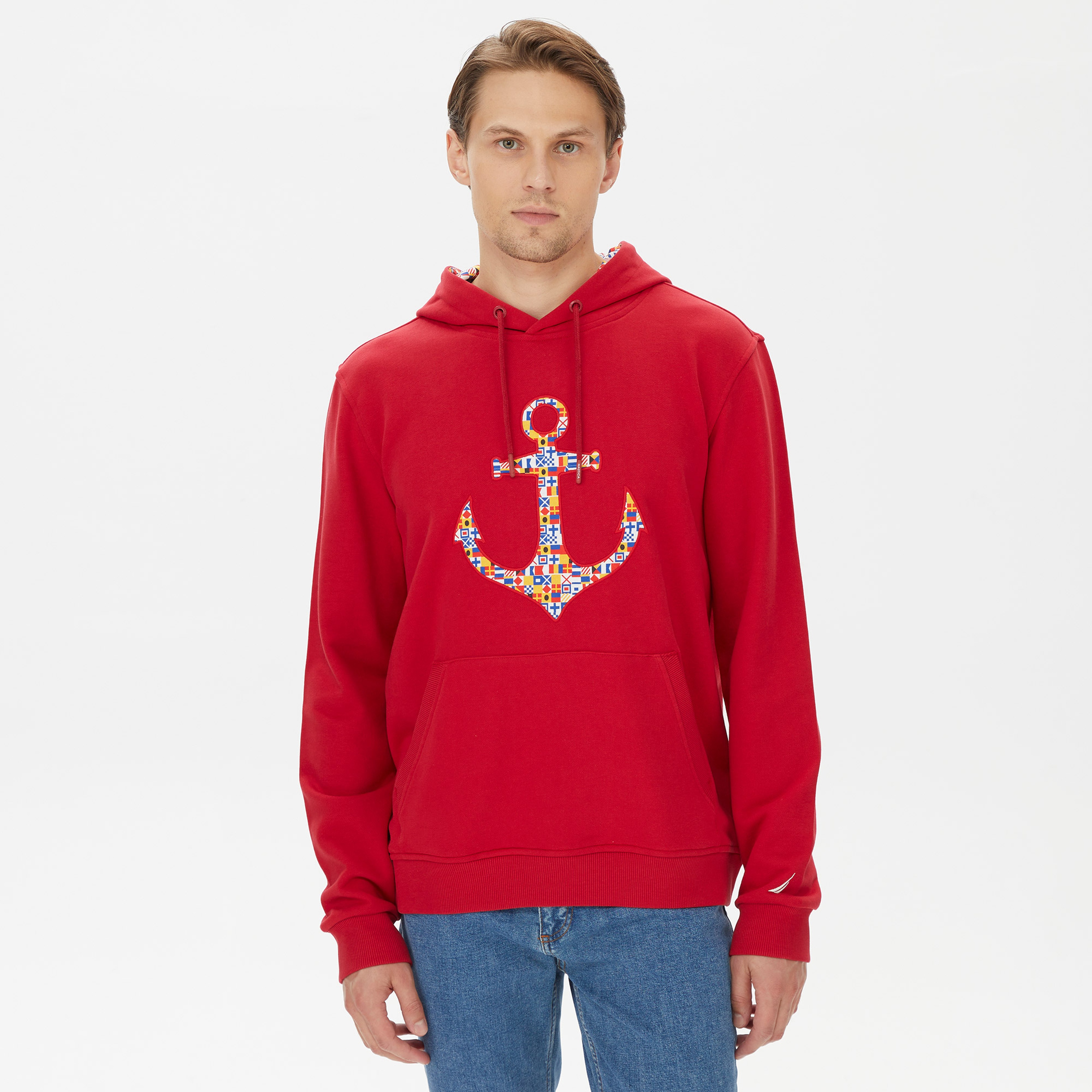 Nautica Erkek Kırmızı Standart Fit Kapüşonlu Sweatshirt