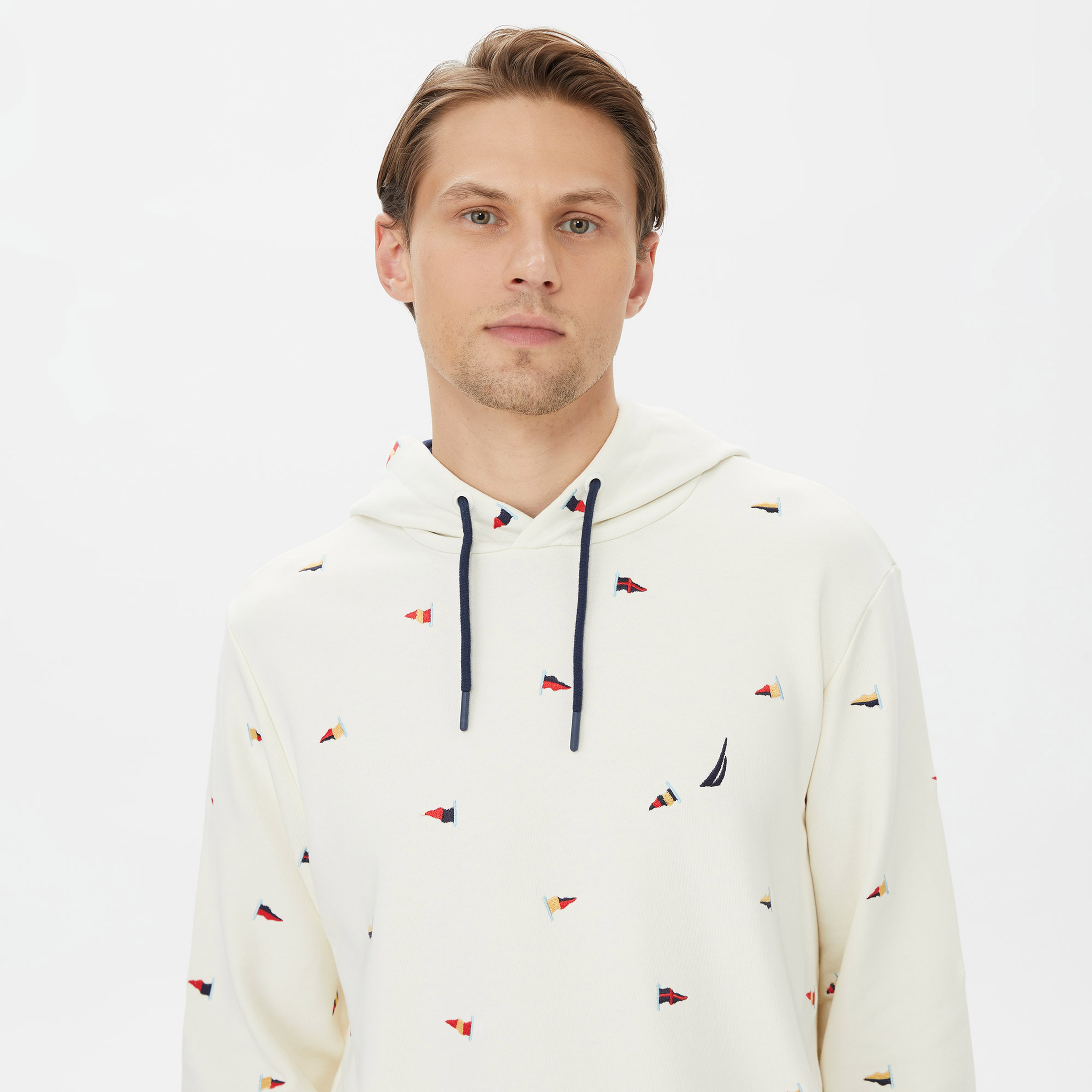 Nautica Erkek Beyaz Standart Fit İşlemeli KapüşonluSweatshirt