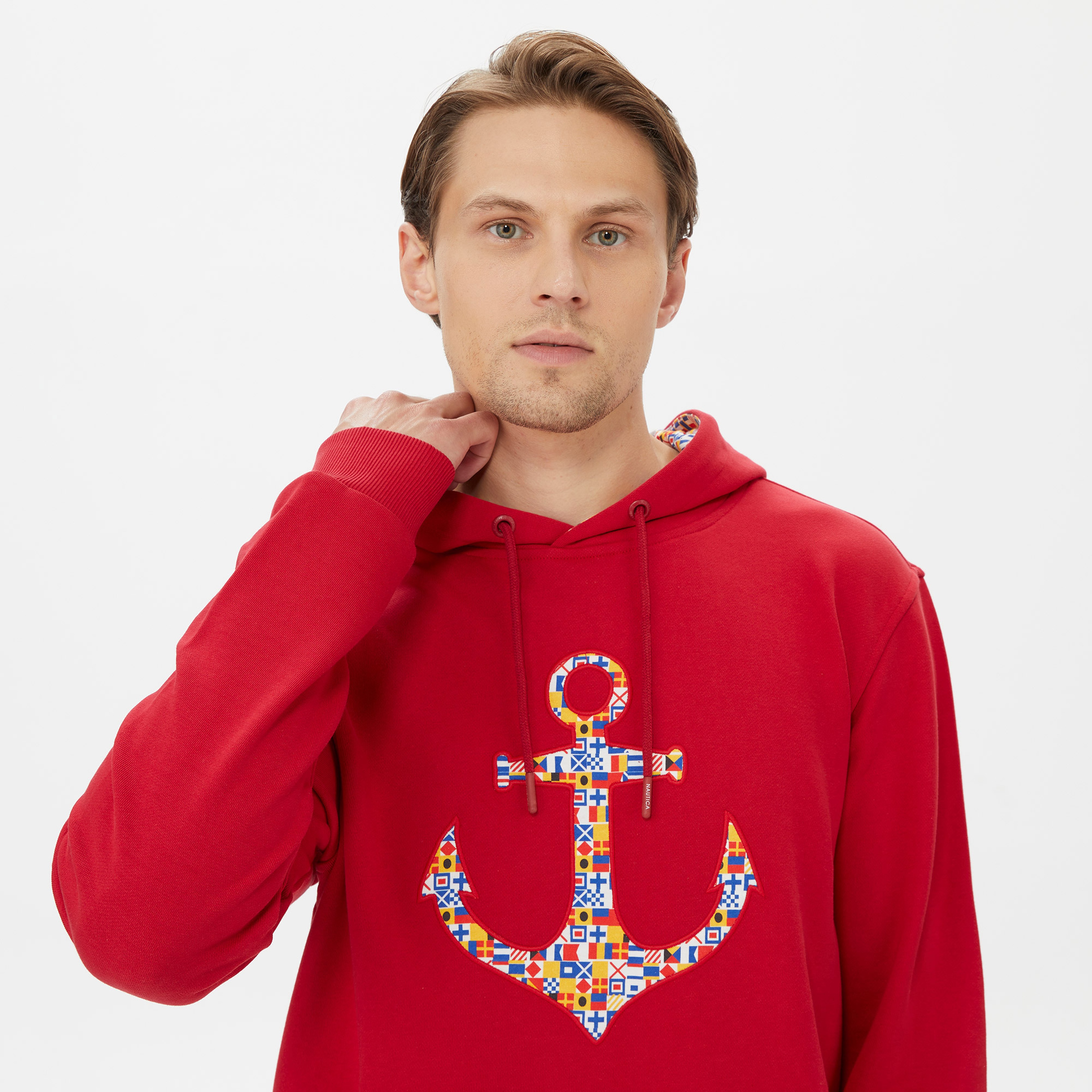 Nautica Erkek Kırmızı Standart Fit Kapüşonlu Sweatshirt