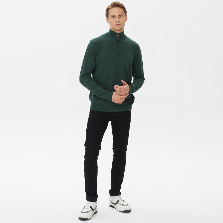 Nautica Erkek Yeşil Standart Fit Dik Yakalı Kazak