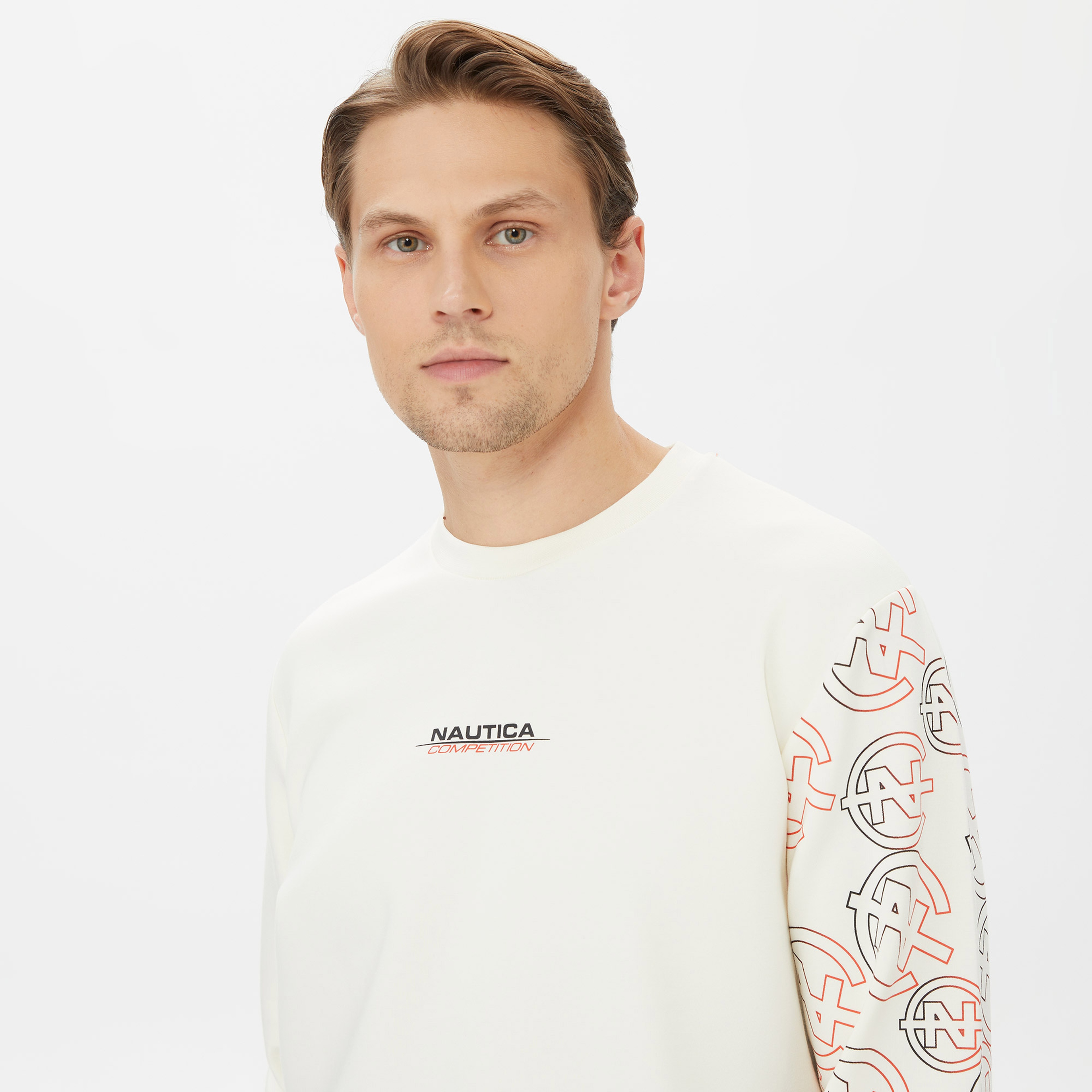 Nautica Erkek Beyaz Standart Fit Sweatshirt