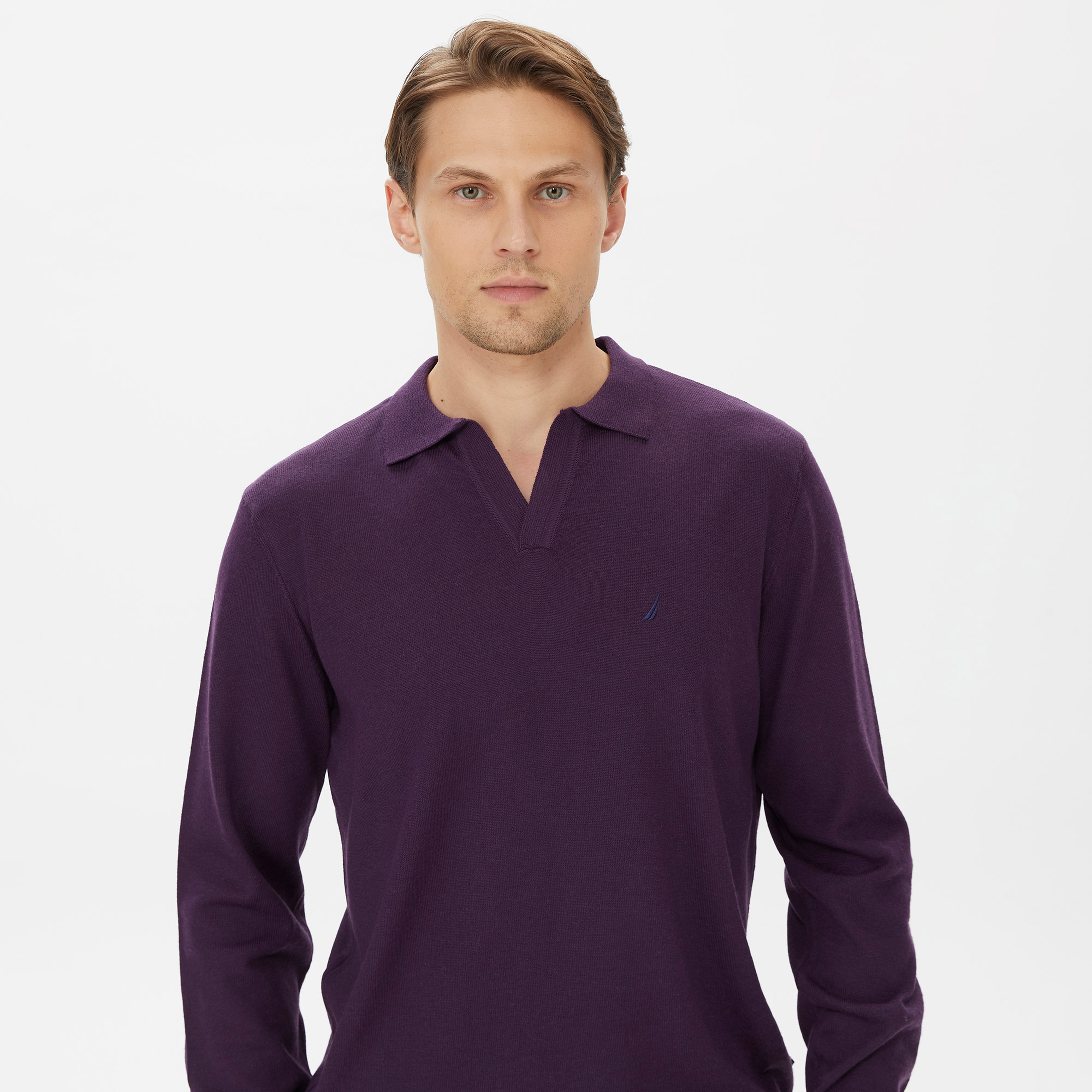 Nautica Erkek Mor Standart Fit Polo Yaka Kazak