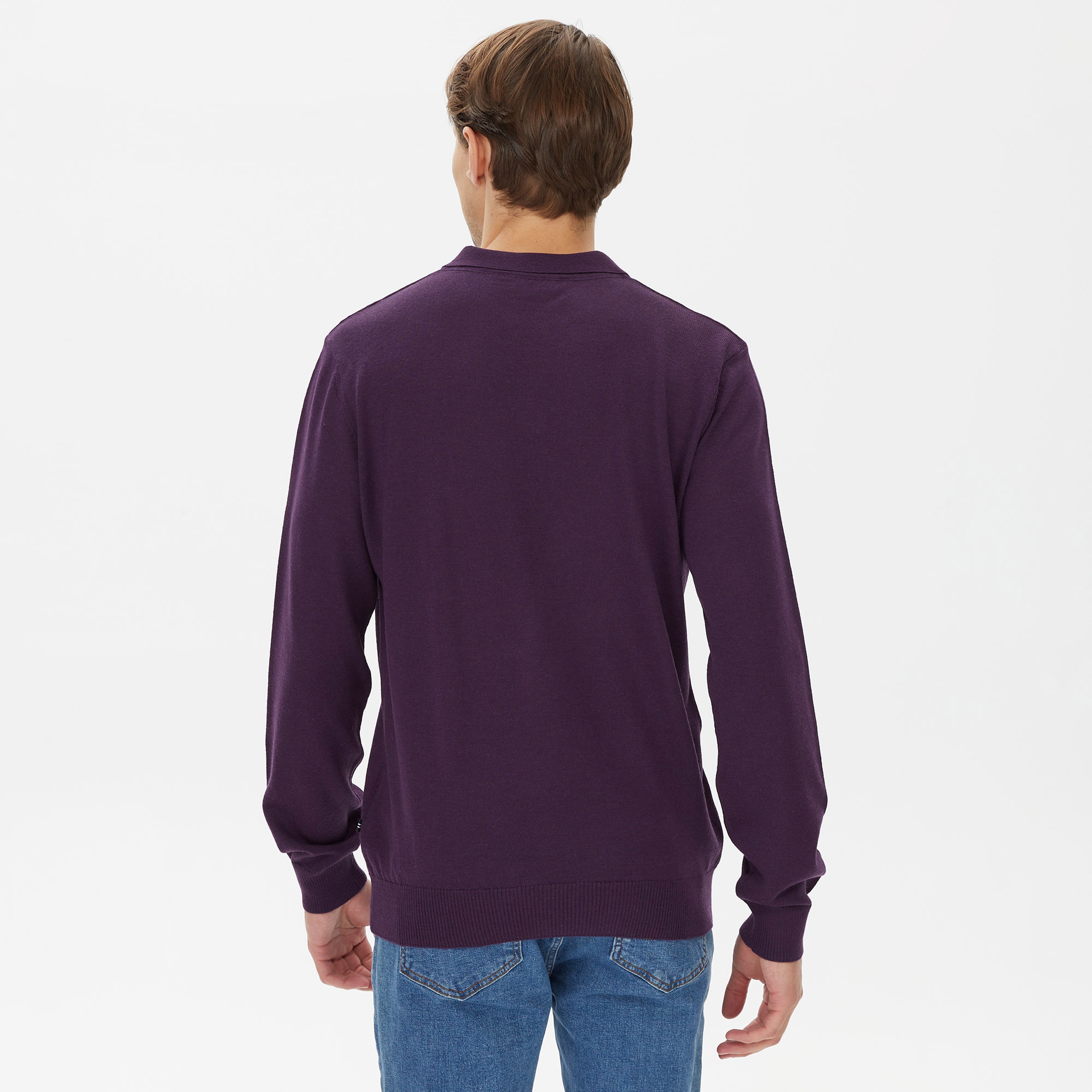 Nautica Erkek Mor Standart Fit Polo Yaka Kazak