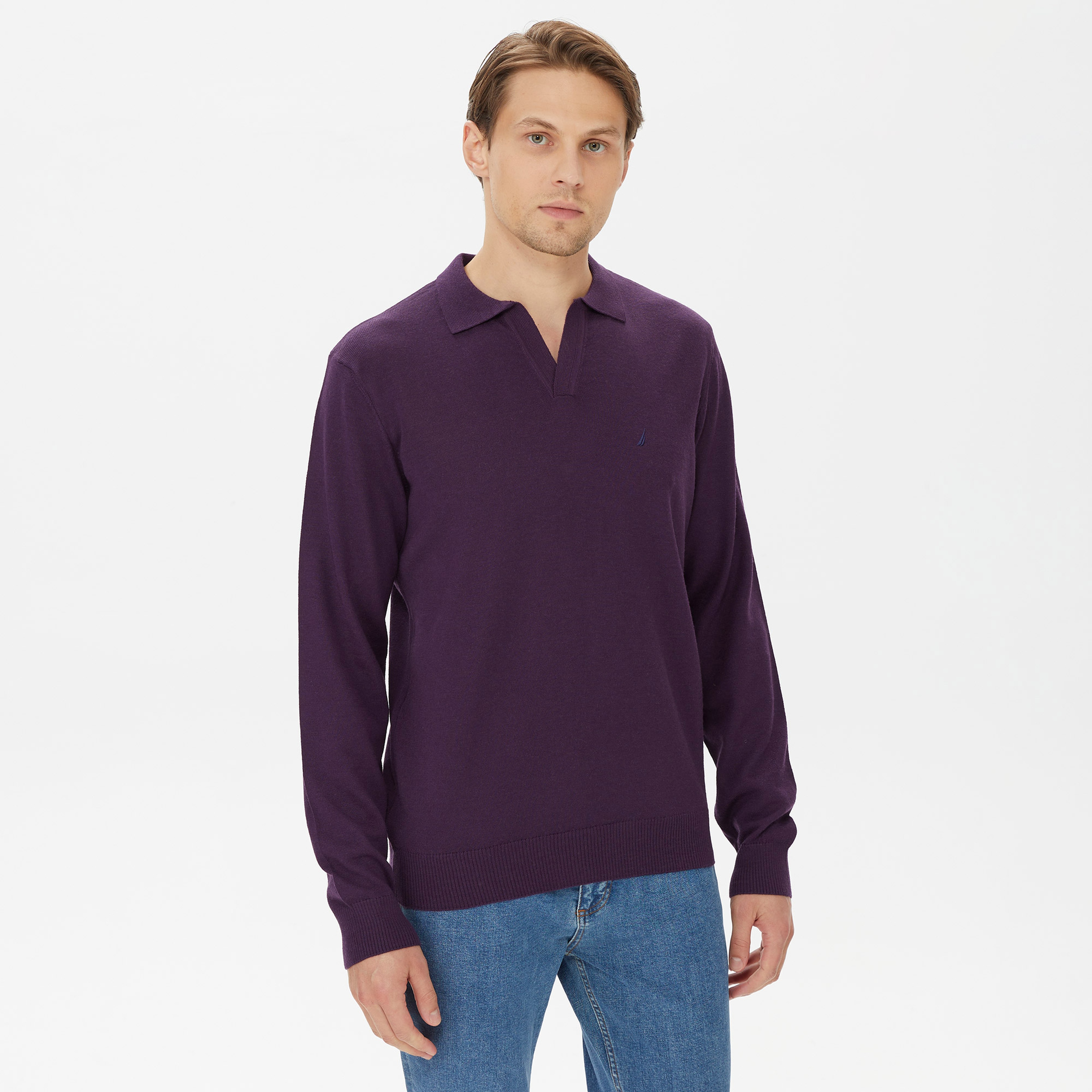 Nautica Erkek Mor Standart Fit Polo Yaka Kazak