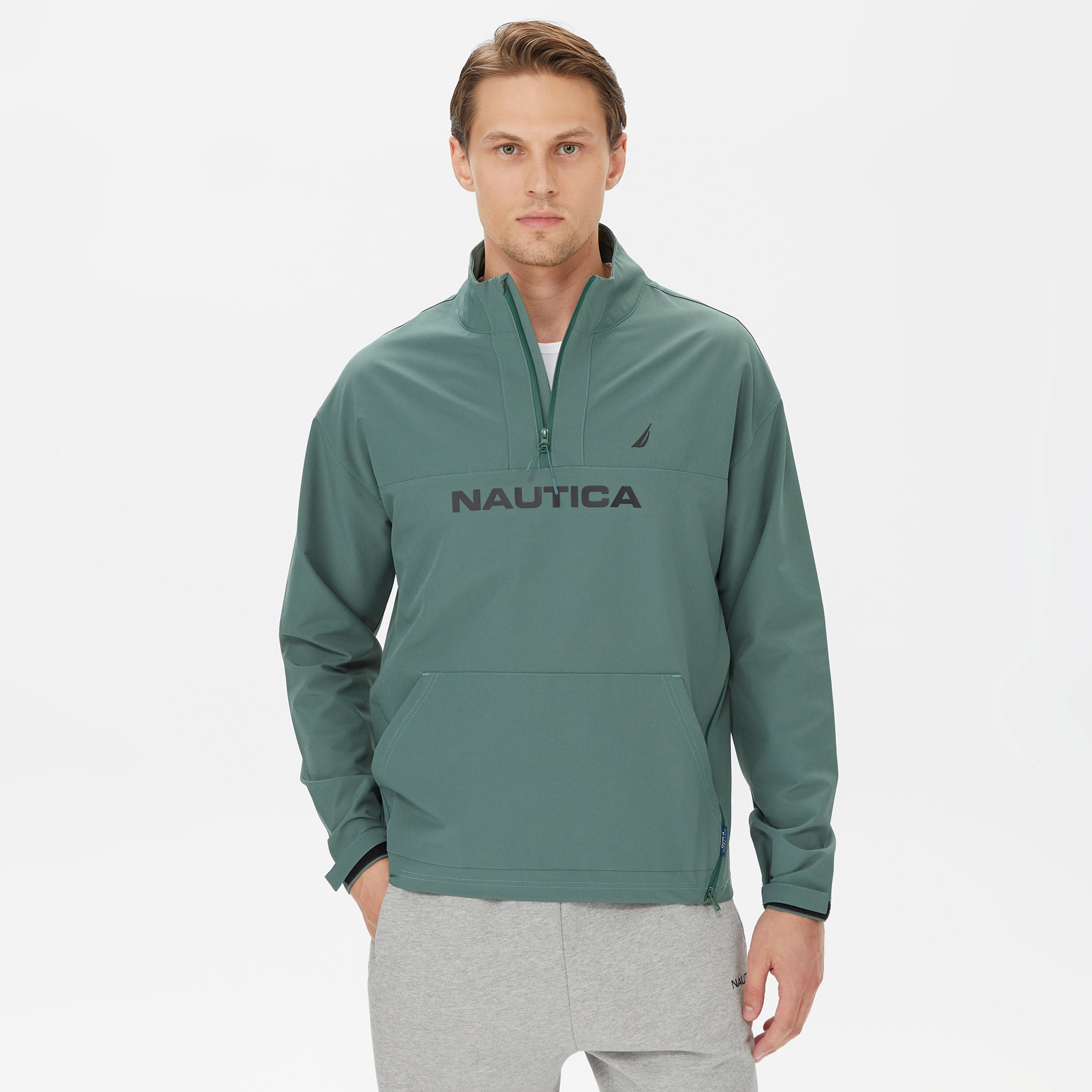 Nautica Erkek Yeşil Standart Fit Dik Yakalı Sweatshirt