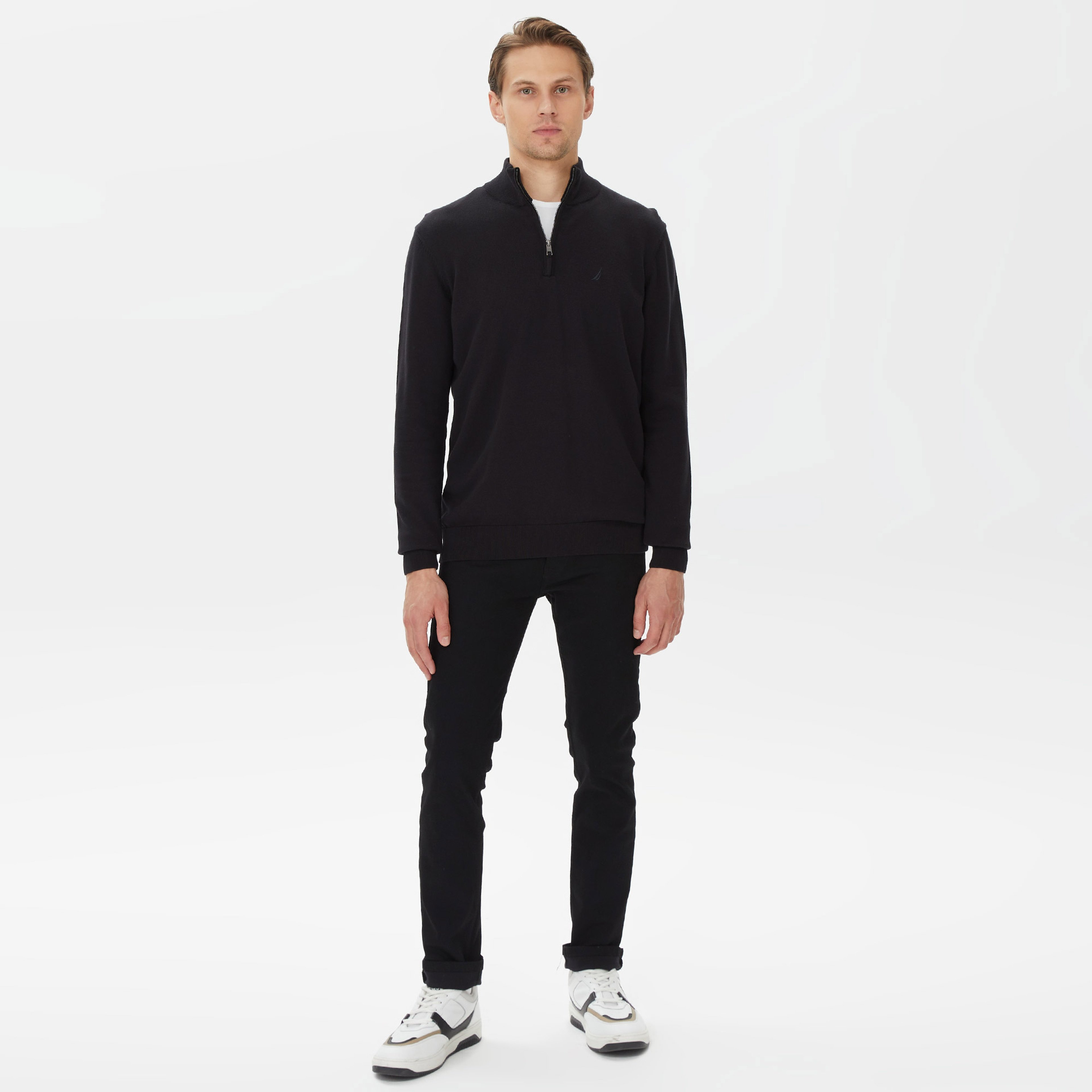 Nautica Erkek Siyah Standart Fit Dik Yakalı Kazak