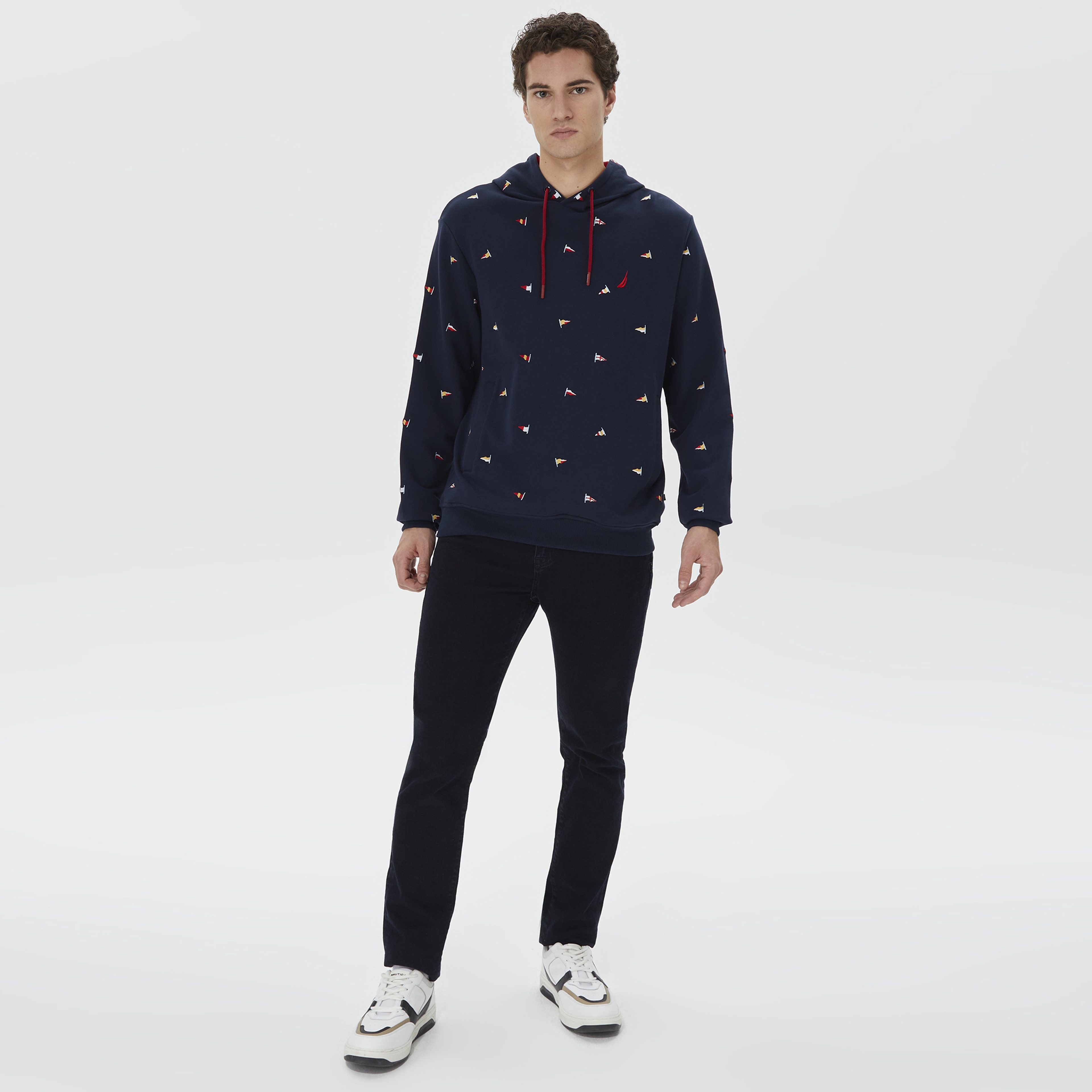 Nautica Erkek Lacivert Standart Fit İşlemeli KapüşonluSweatshirt