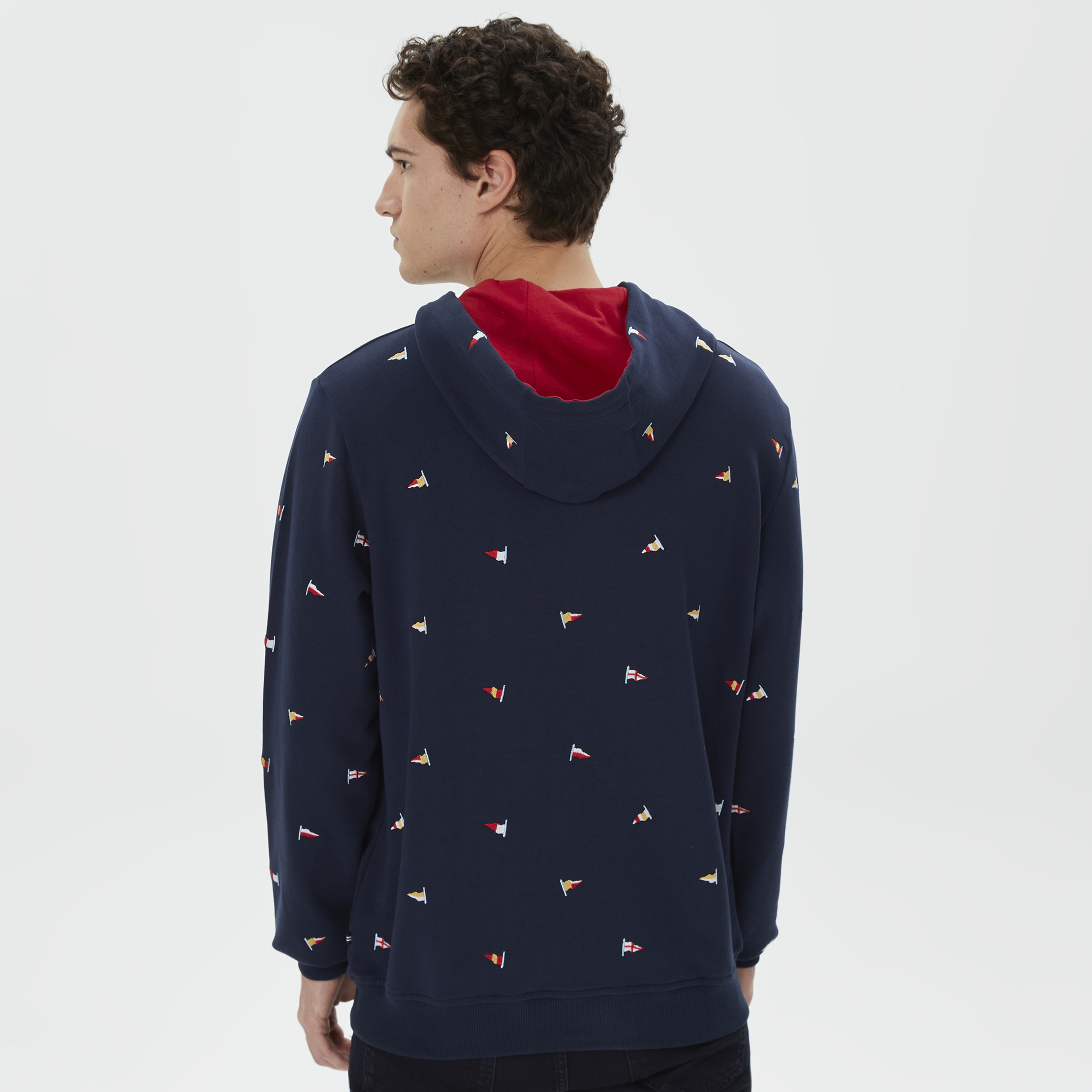 Nautica Erkek Lacivert Standart Fit İşlemeli KapüşonluSweatshirt