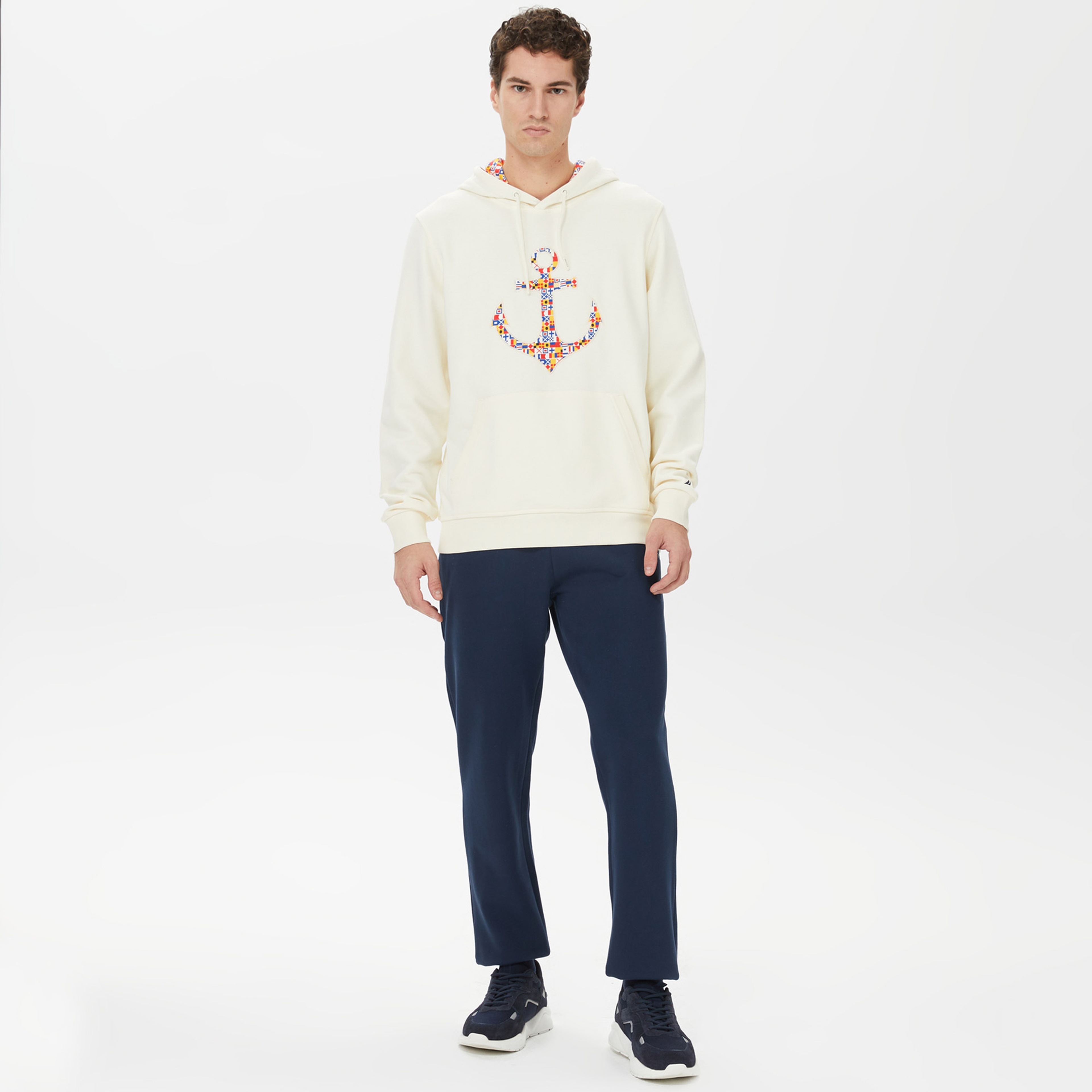 Nautica Erkek Beyaz Standart Fit Kapüşonlu Sweatshirt