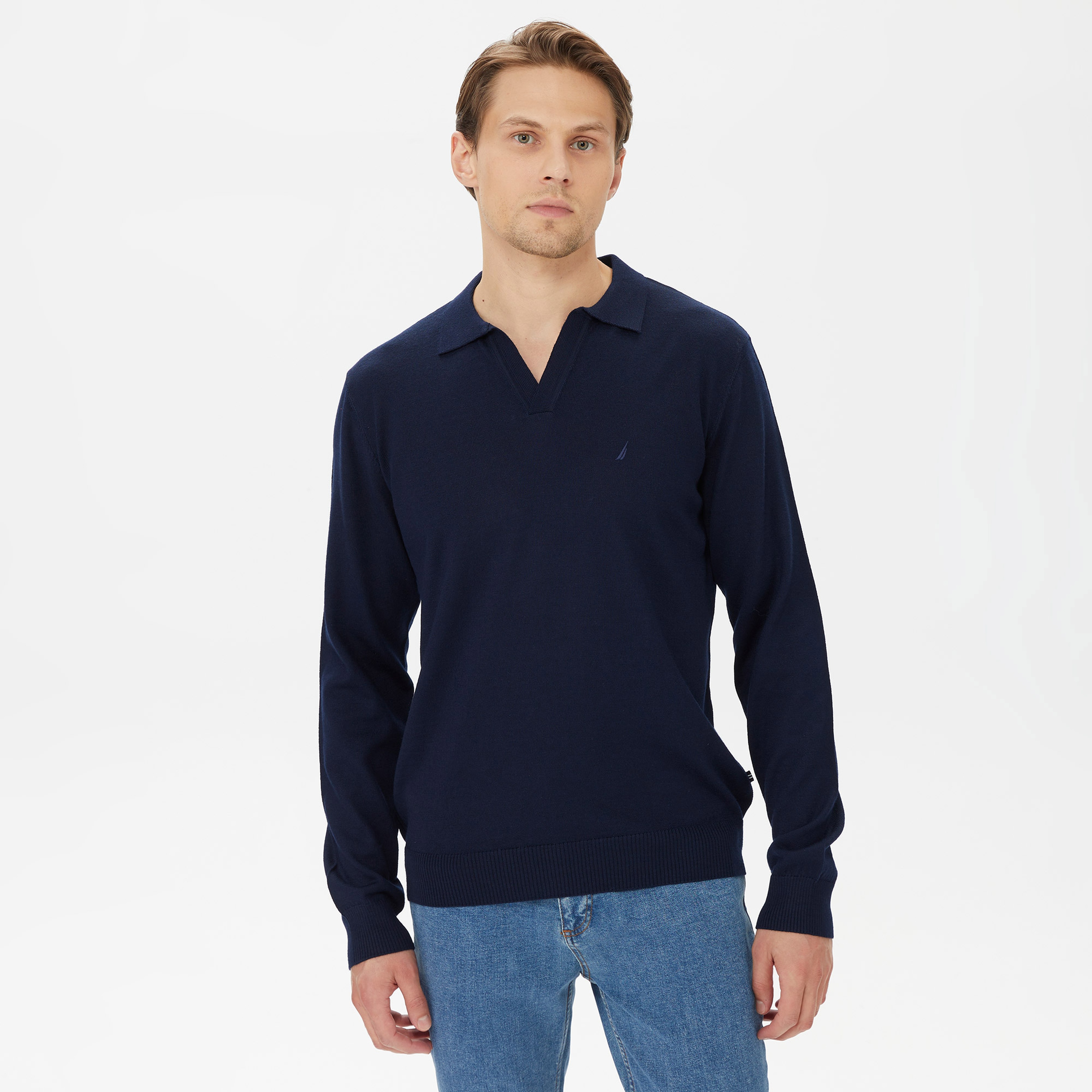 Nautica Erkek Lacivert Standart Fit Polo Yaka Kazak