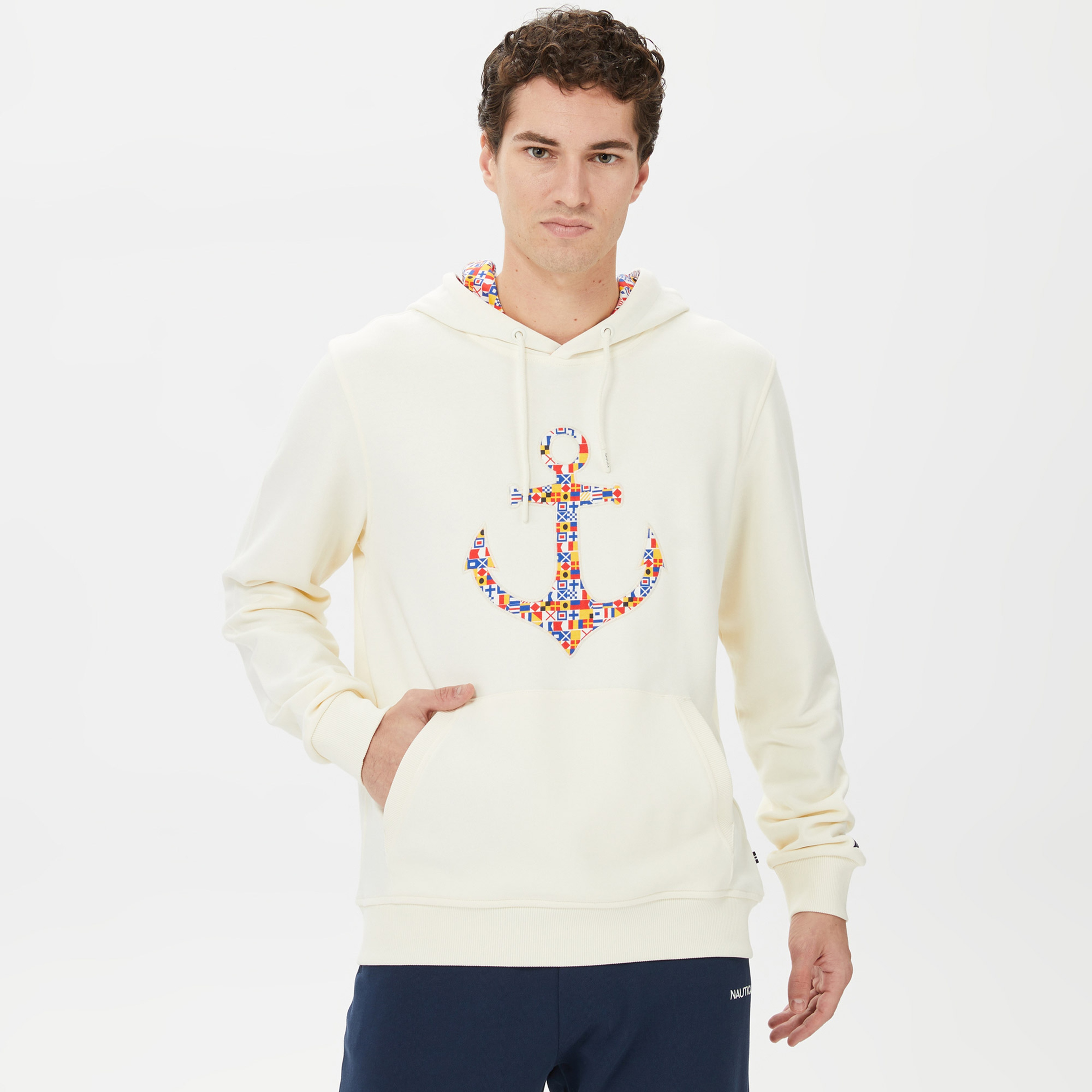 Nautica Erkek Beyaz Standart Fit Kapüşonlu Sweatshirt