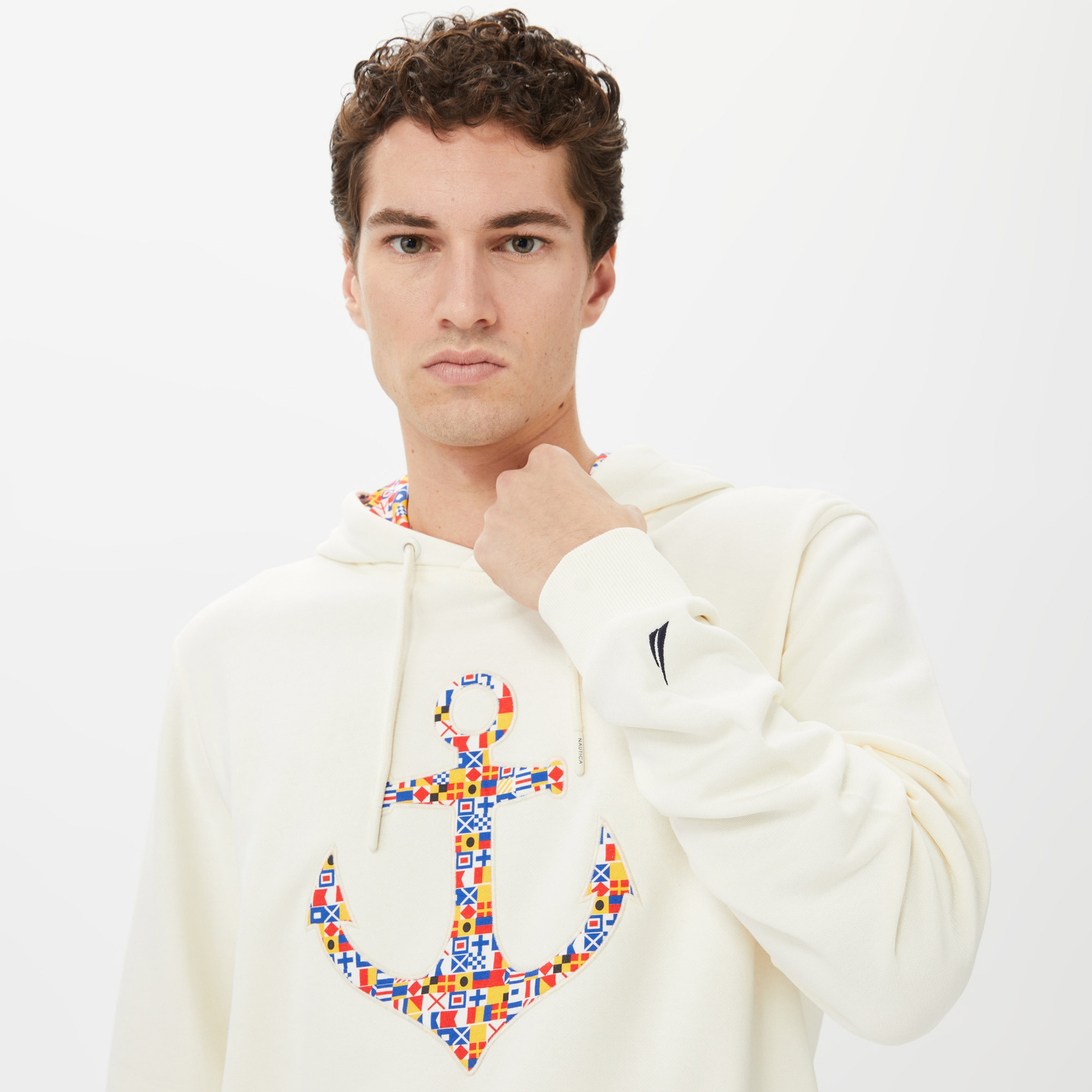 Nautica Erkek Beyaz Standart Fit Kapüşonlu Sweatshirt