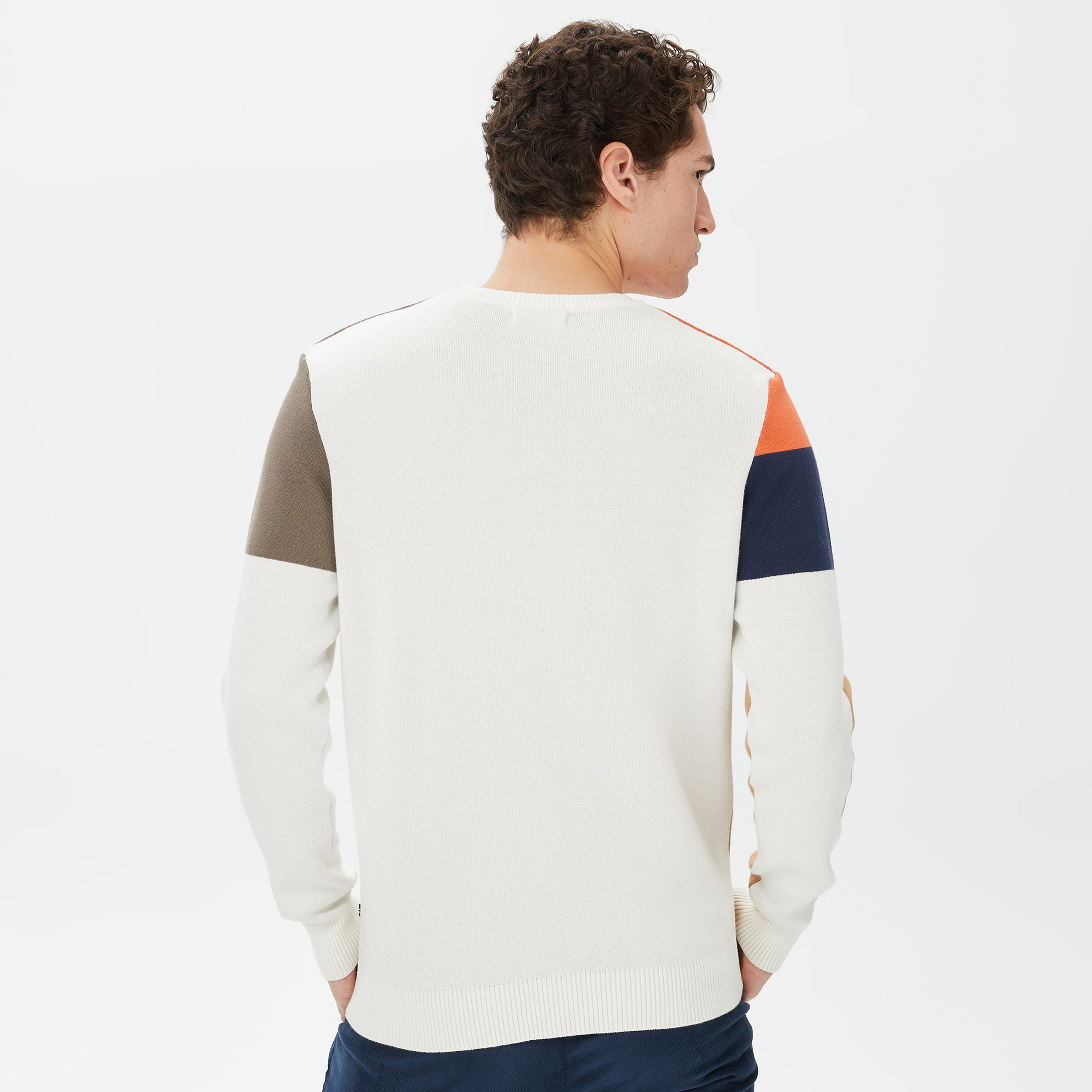 Nautica Erkek Beyaz Standart Fit Renk Bloklu Kazak