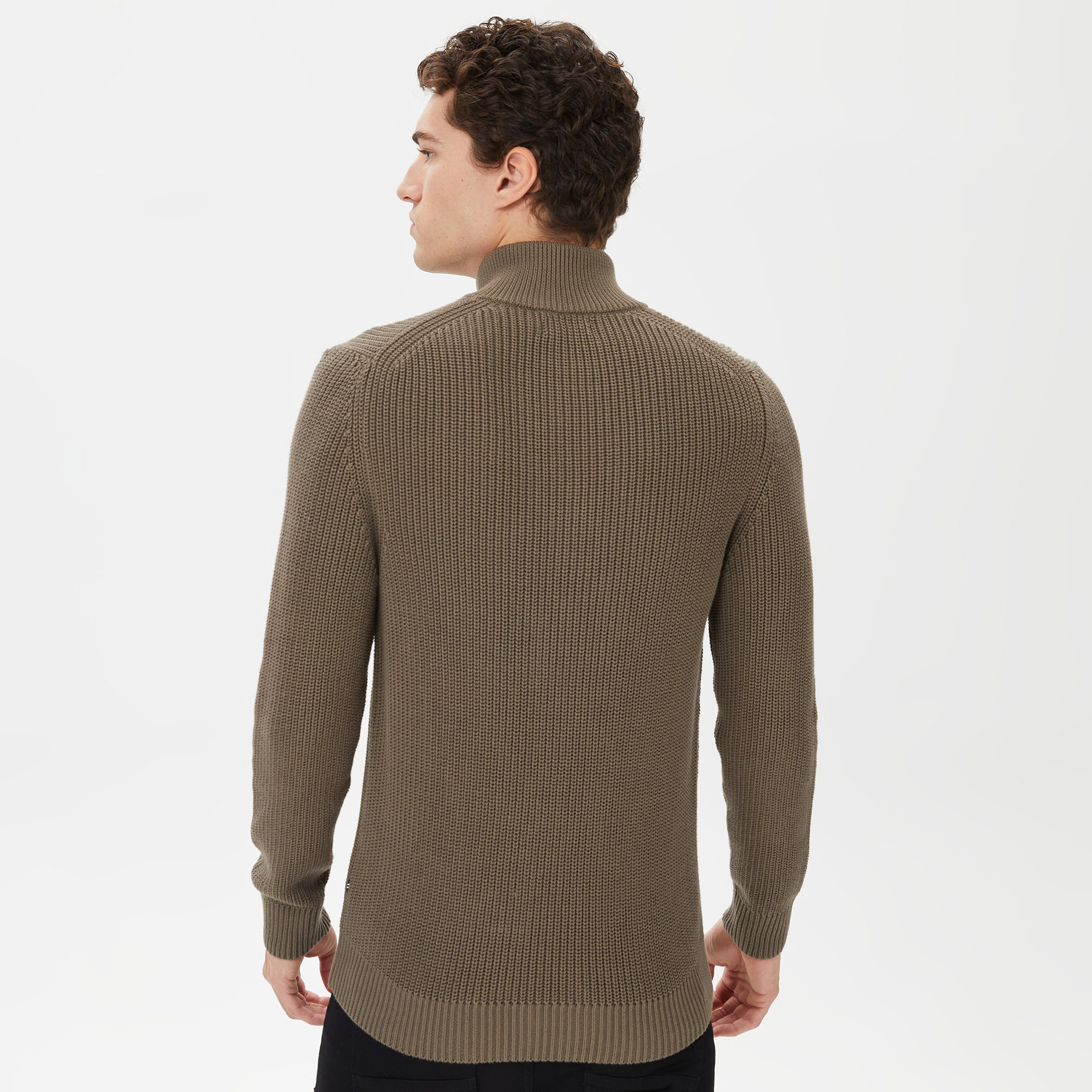 Nautica Erkek Yeşil Standart Fit Dik Yakalı Kazak