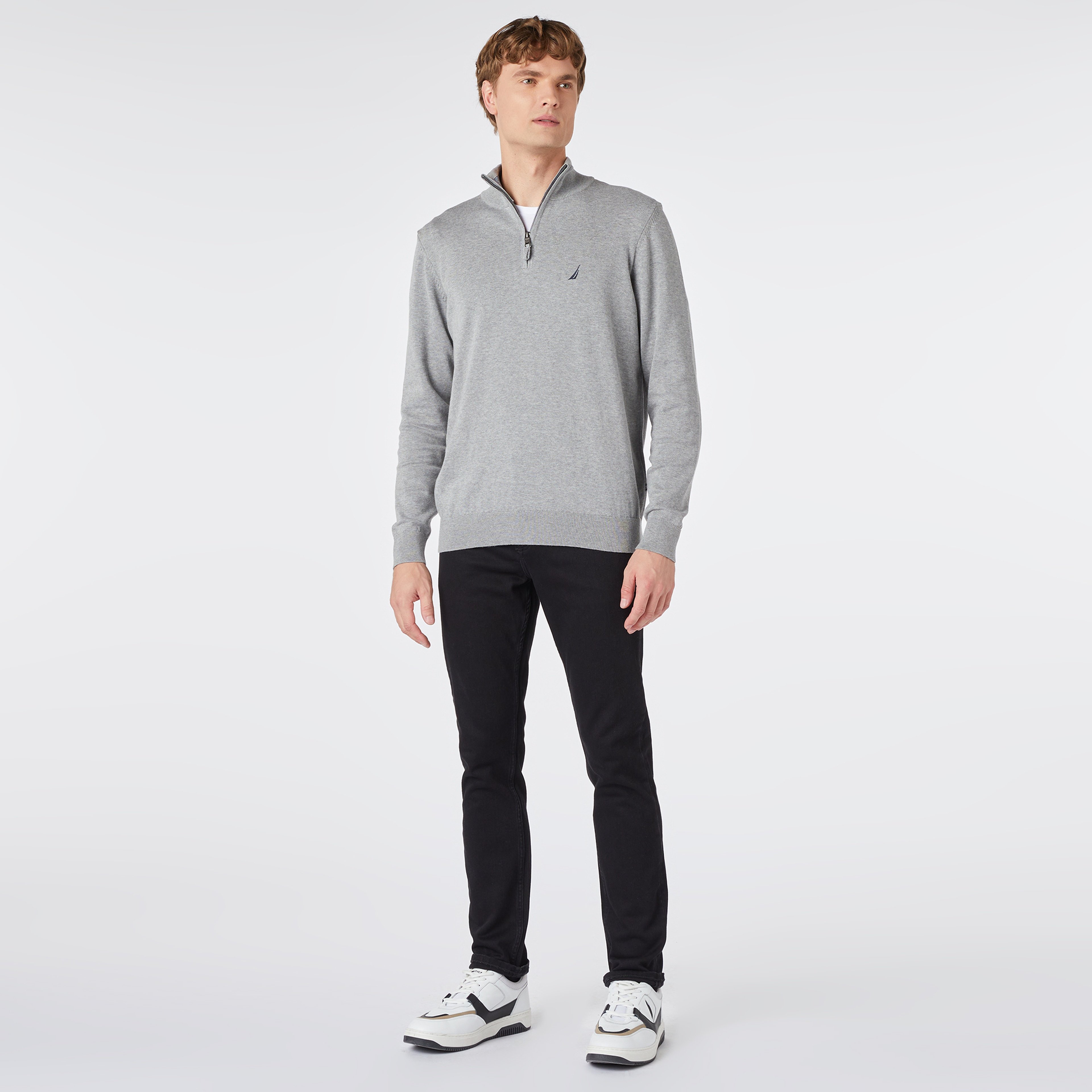 Nautica Erkek Gri Standart Fit Dik Yakalı Kazak