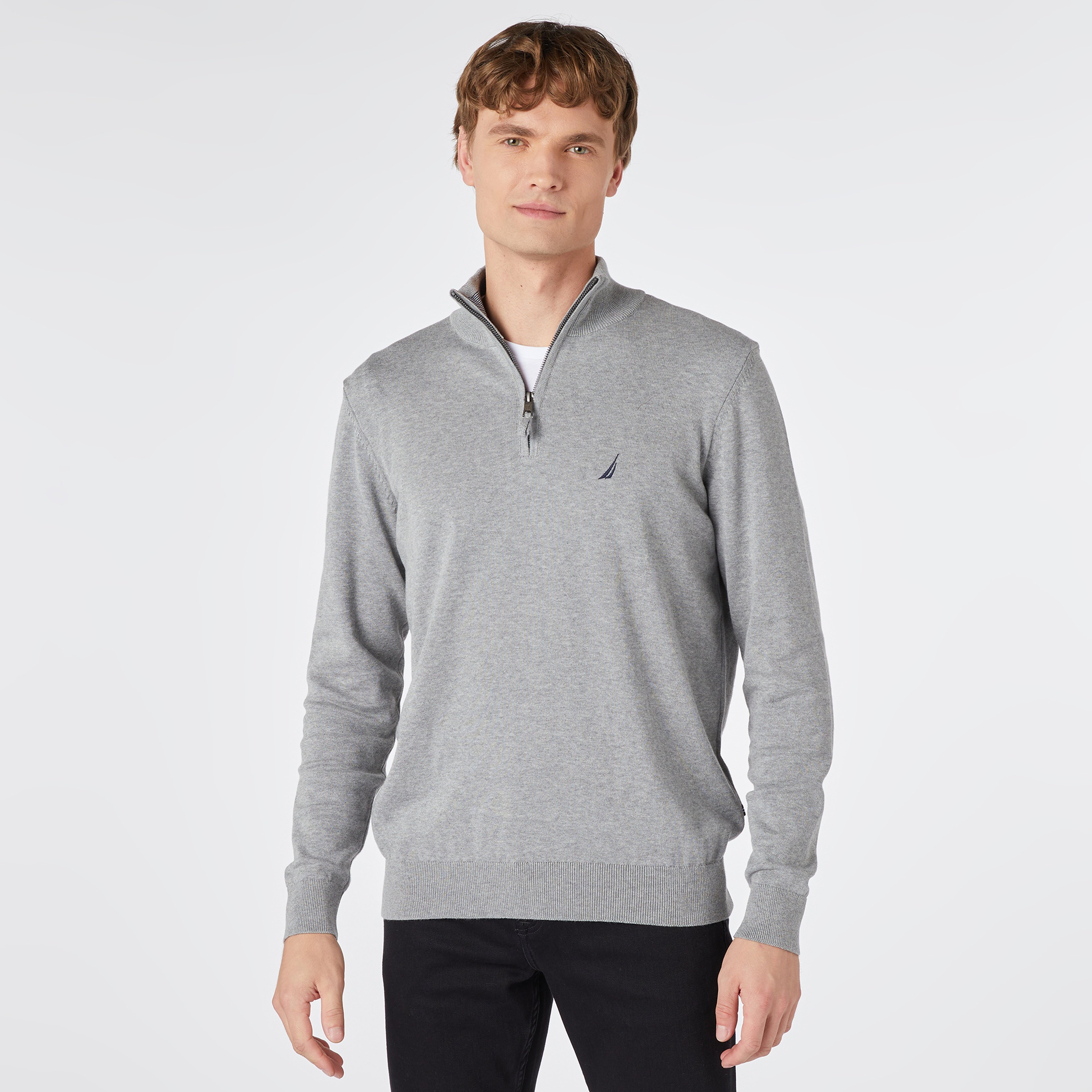 Nautica Erkek Gri Standart Fit Dik Yakalı Kazak