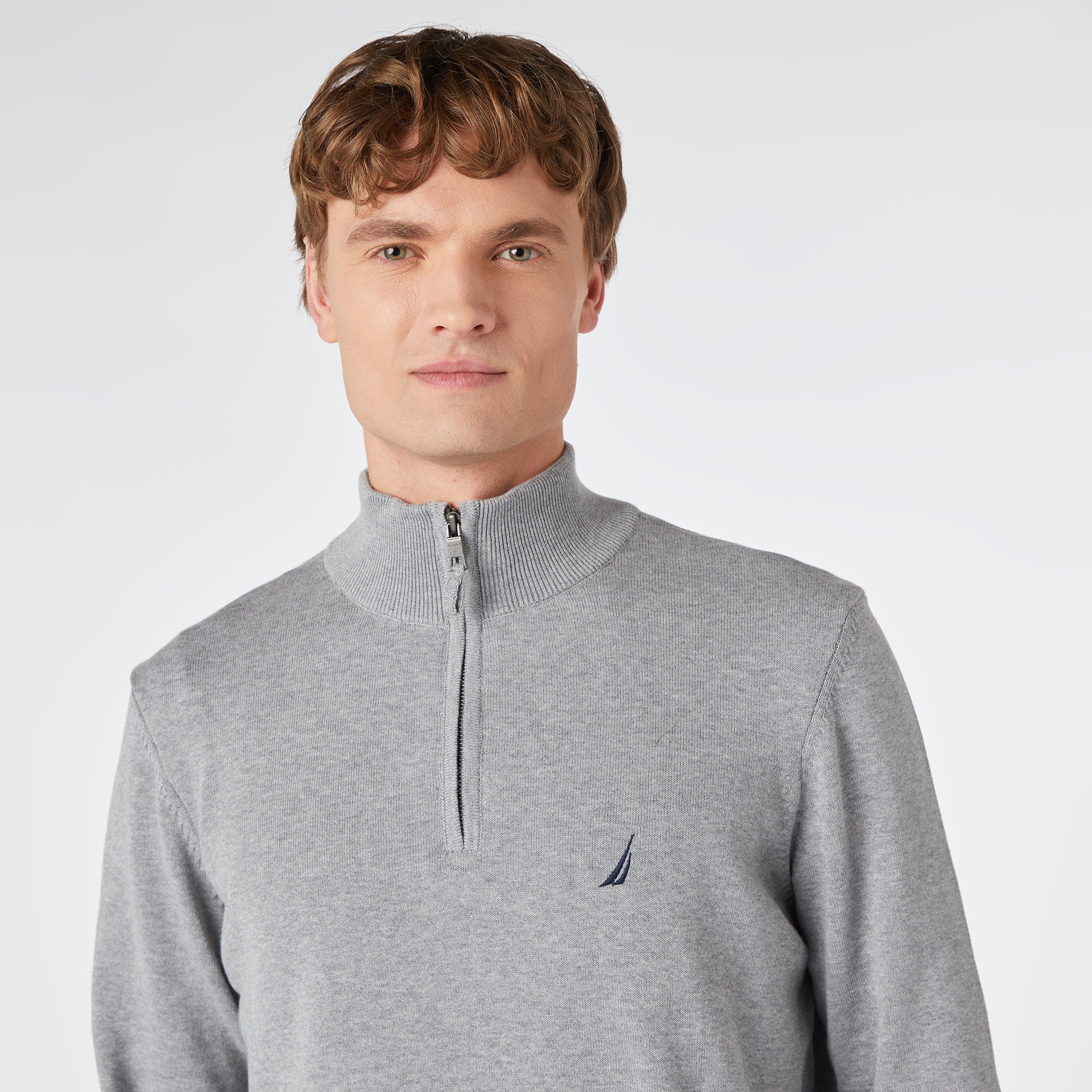 Nautica Erkek Gri Standart Fit Dik Yakalı Kazak