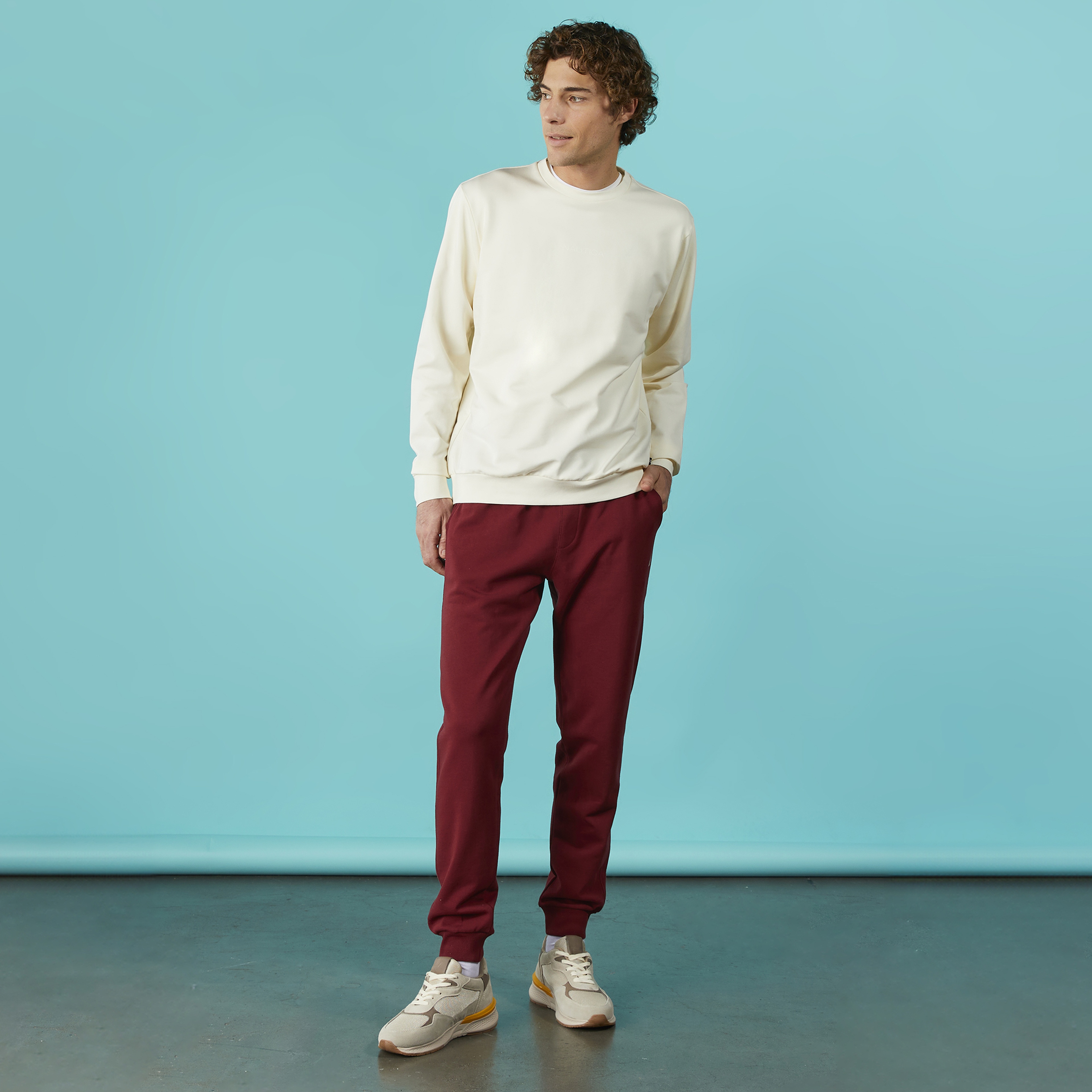 Nautica Erkek Krem Standart Fit Sweatshirt