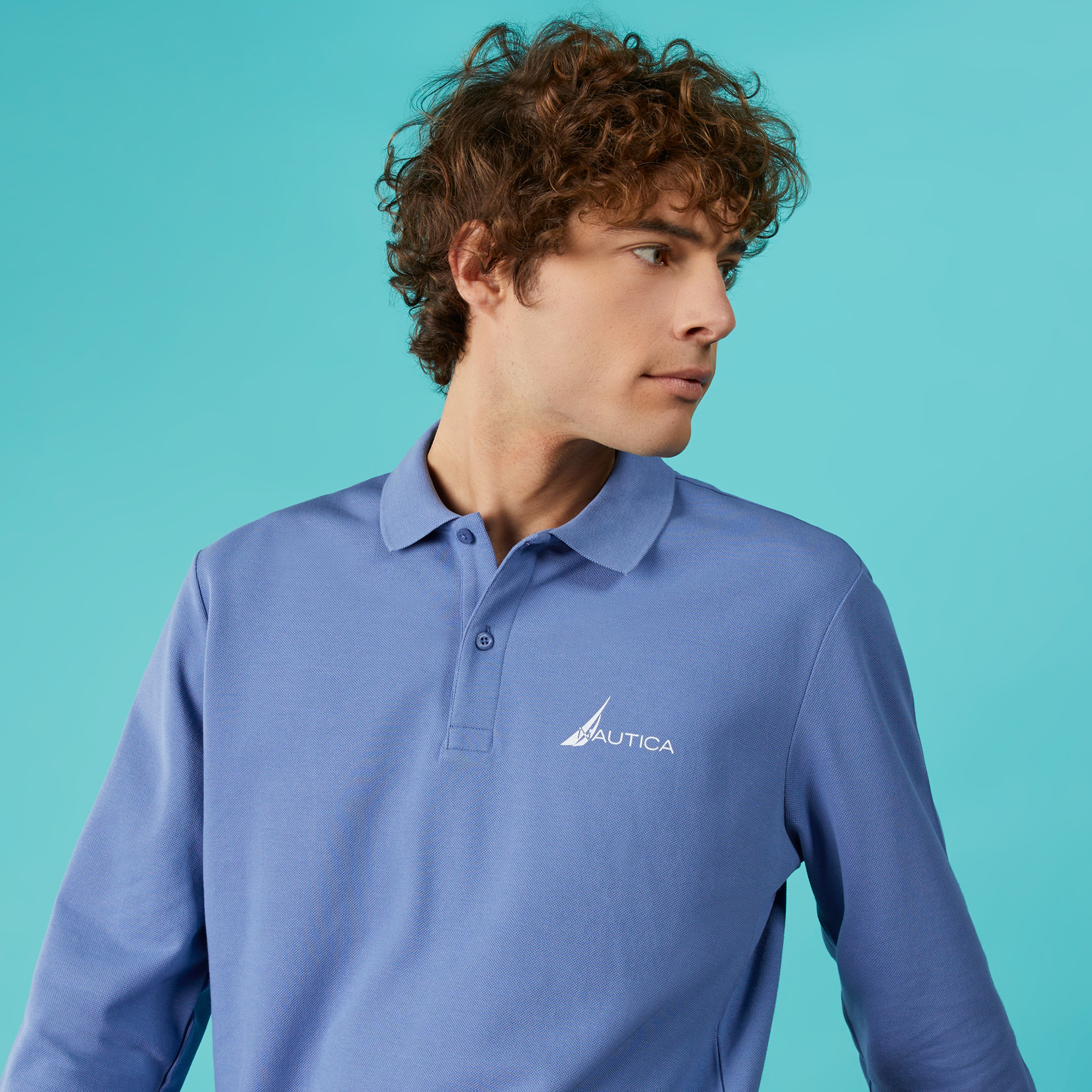 Nautica Erkek Mavi Classic Fit Uzun Kollu Polo