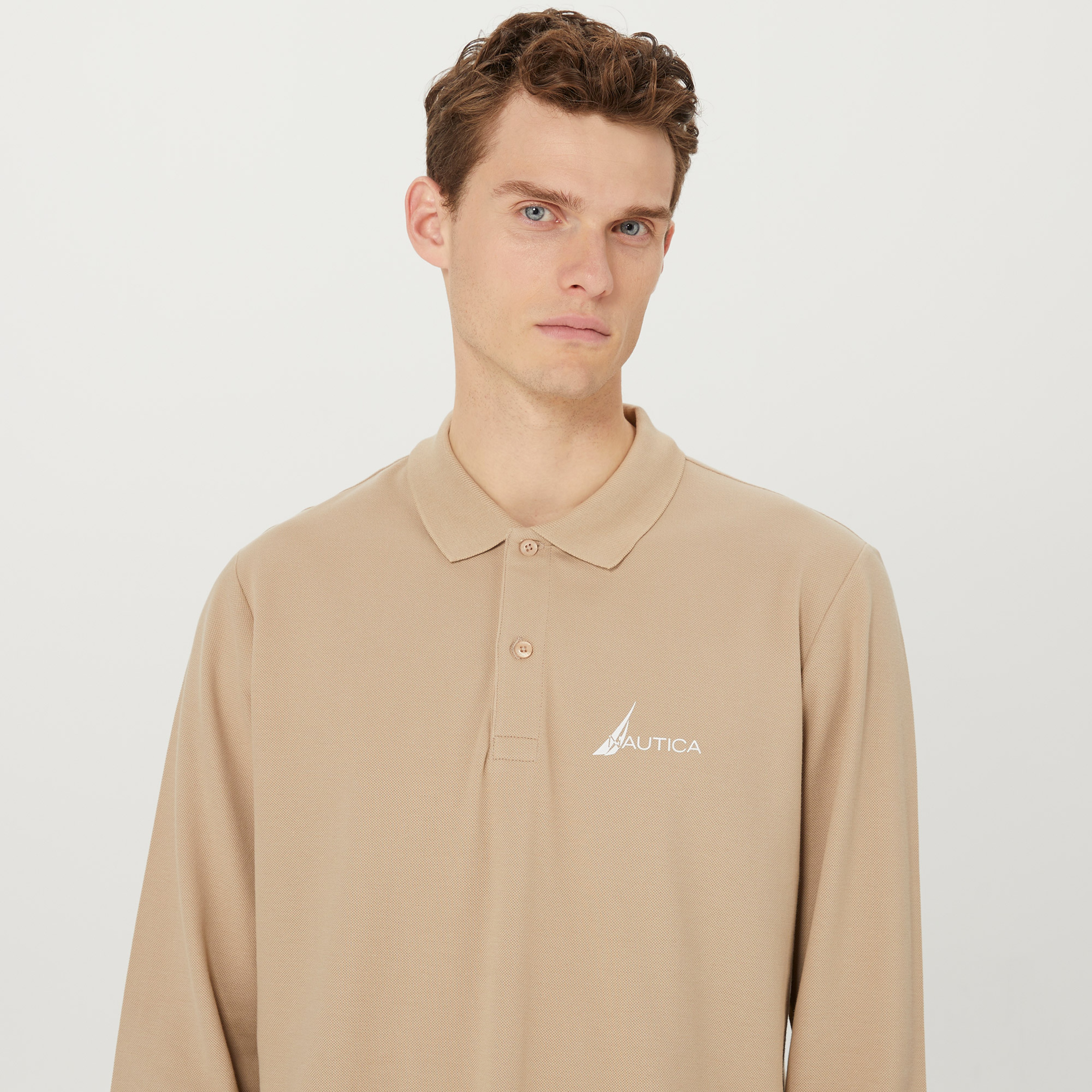 Nautica Erkek Bej Classic Fit Uzun Kollu Polo