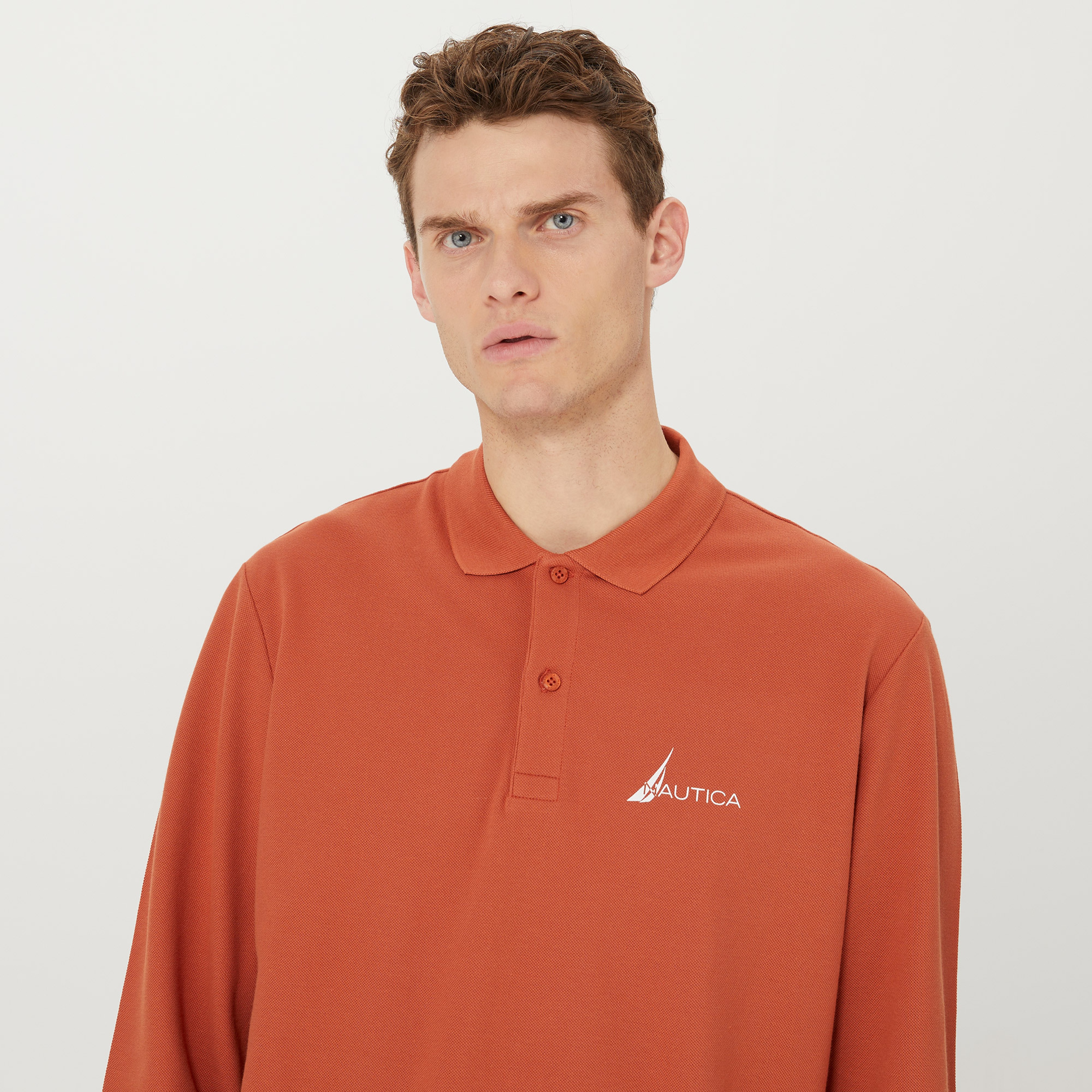 Nautica Erkek Turuncu Classic Fit Uzun Kollu Polo